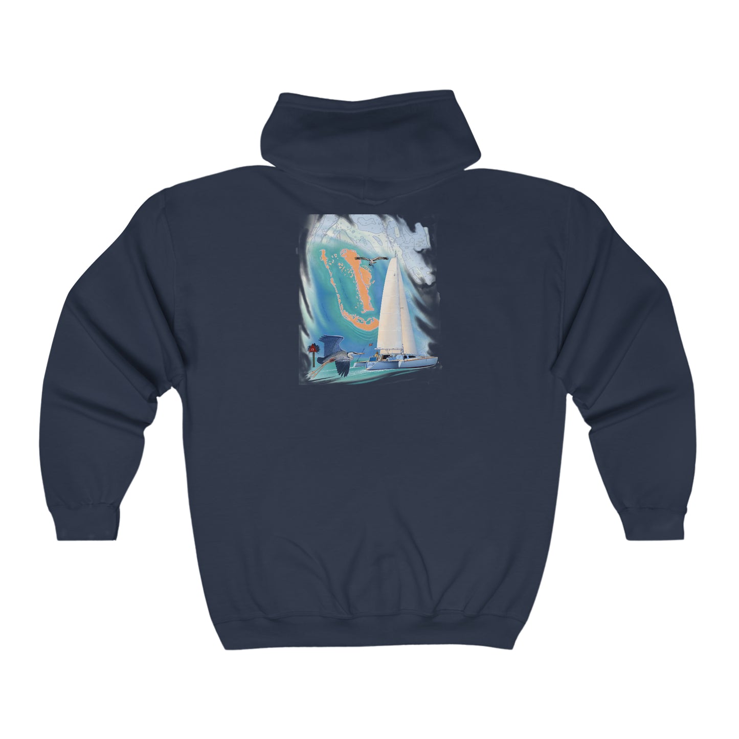 Unisex Heavy Blend™ Full Zip Hooded Sweatshirt, sister Whisper Sailboat graphic by John Ryerson Bredin
