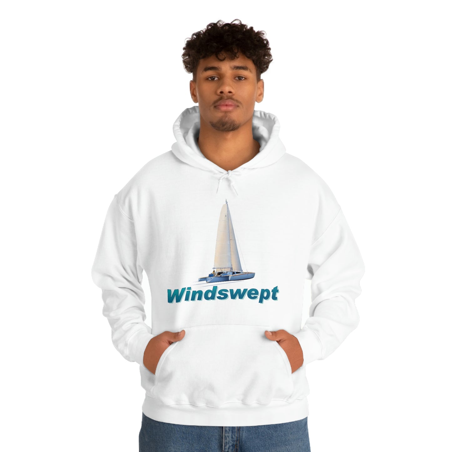 Unisex Heavy Blend™ Hooded Sweatshirt, Windswept, Sister Whisper Trimaran. Artwork by John Ryerson Bredin