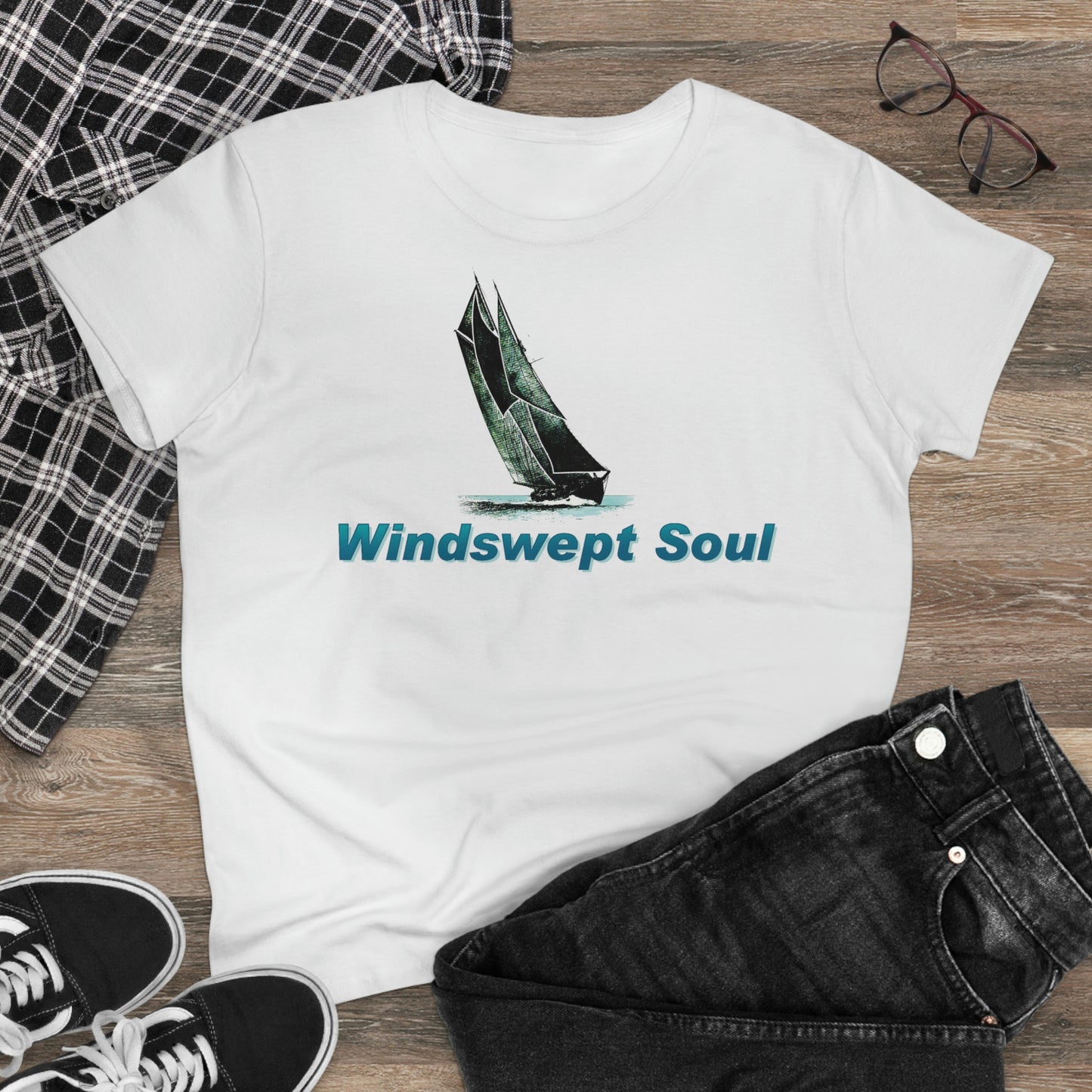 Windswept Soult, Bluenose sailboat, Women's Midweight Cotton Tee