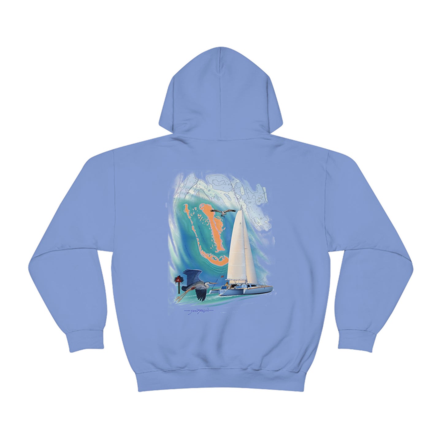 Unisex Heavy Blend™ Hooded Sweatshirt, Windswept, Sister Whisper Trimaran. Artwork by John Ryerson Bredin