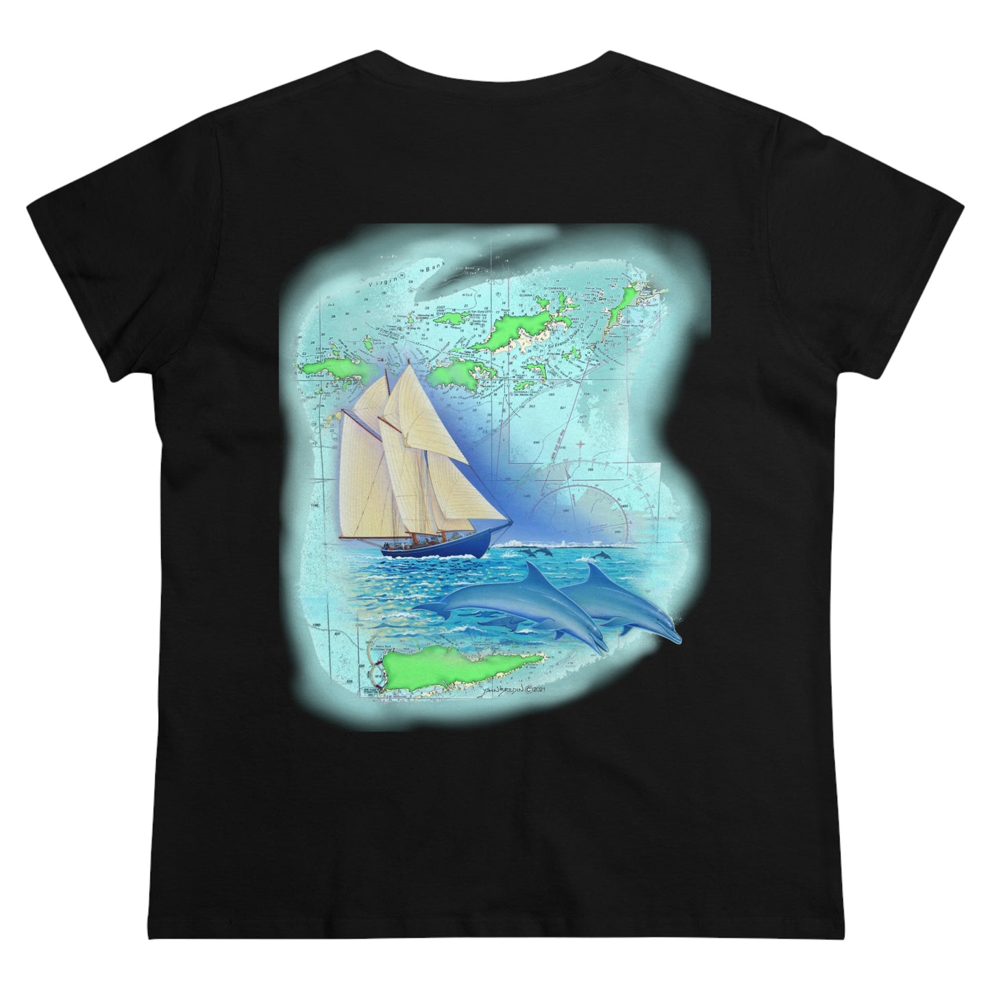 Windswept Soult, Bluenose sailboat, Women's Midweight Cotton Tee
