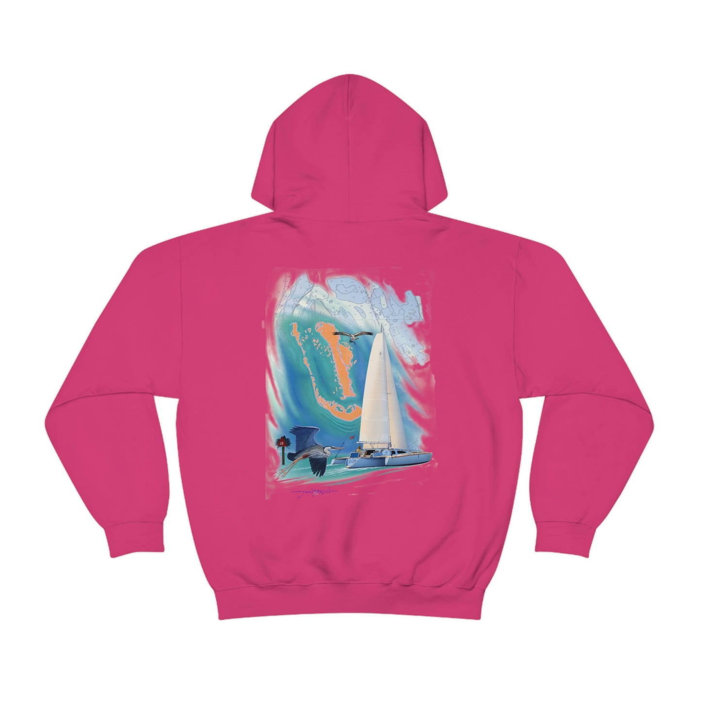 Unisex Heavy Blend™ Hooded Sweatshirt, Windswept, Sister Whisper Trimaran. Artwork by John Ryerson Bredin