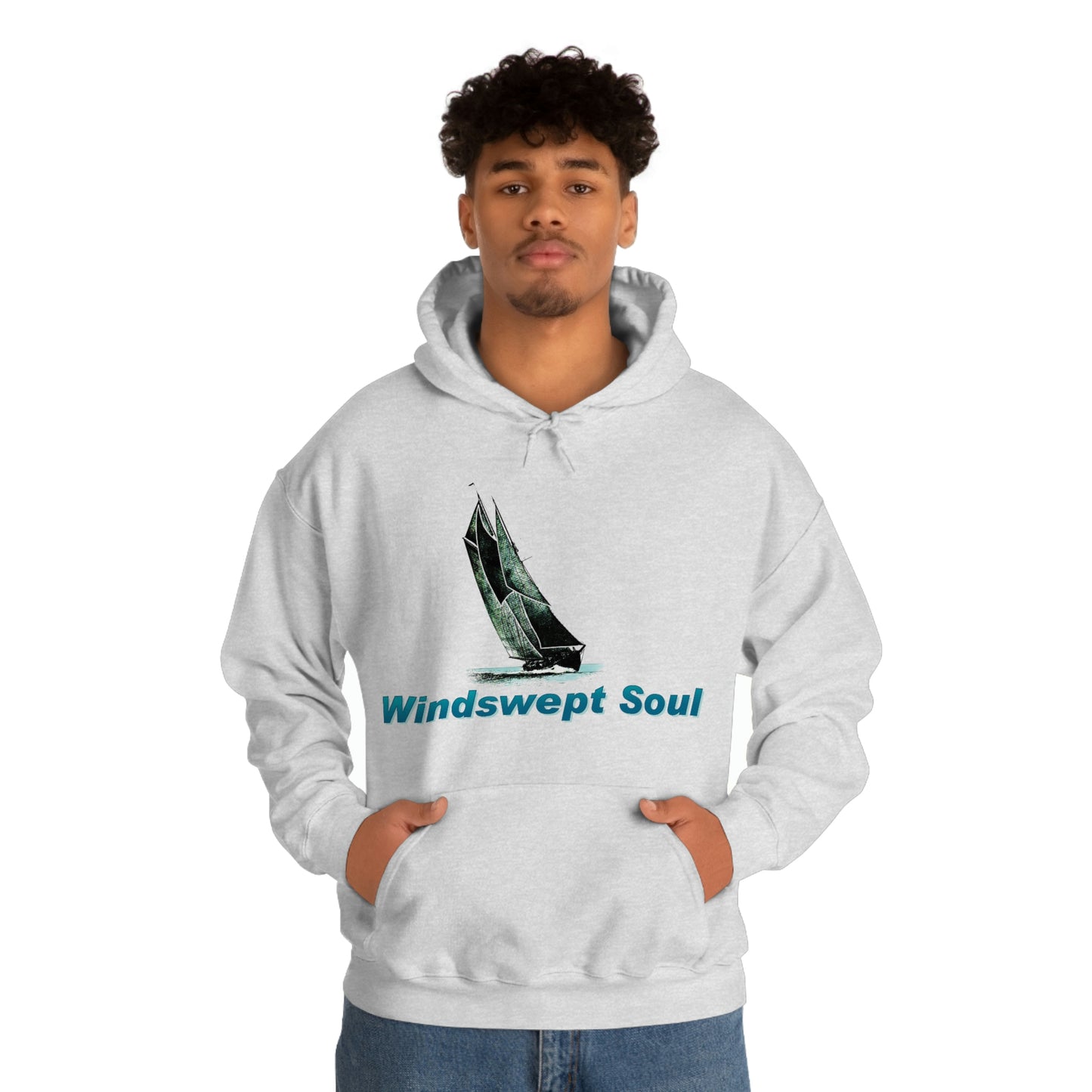 Unisex Heavy Blend™ Hooded Sweatshirt, Windswept Soul, Bluenose Sailboat.