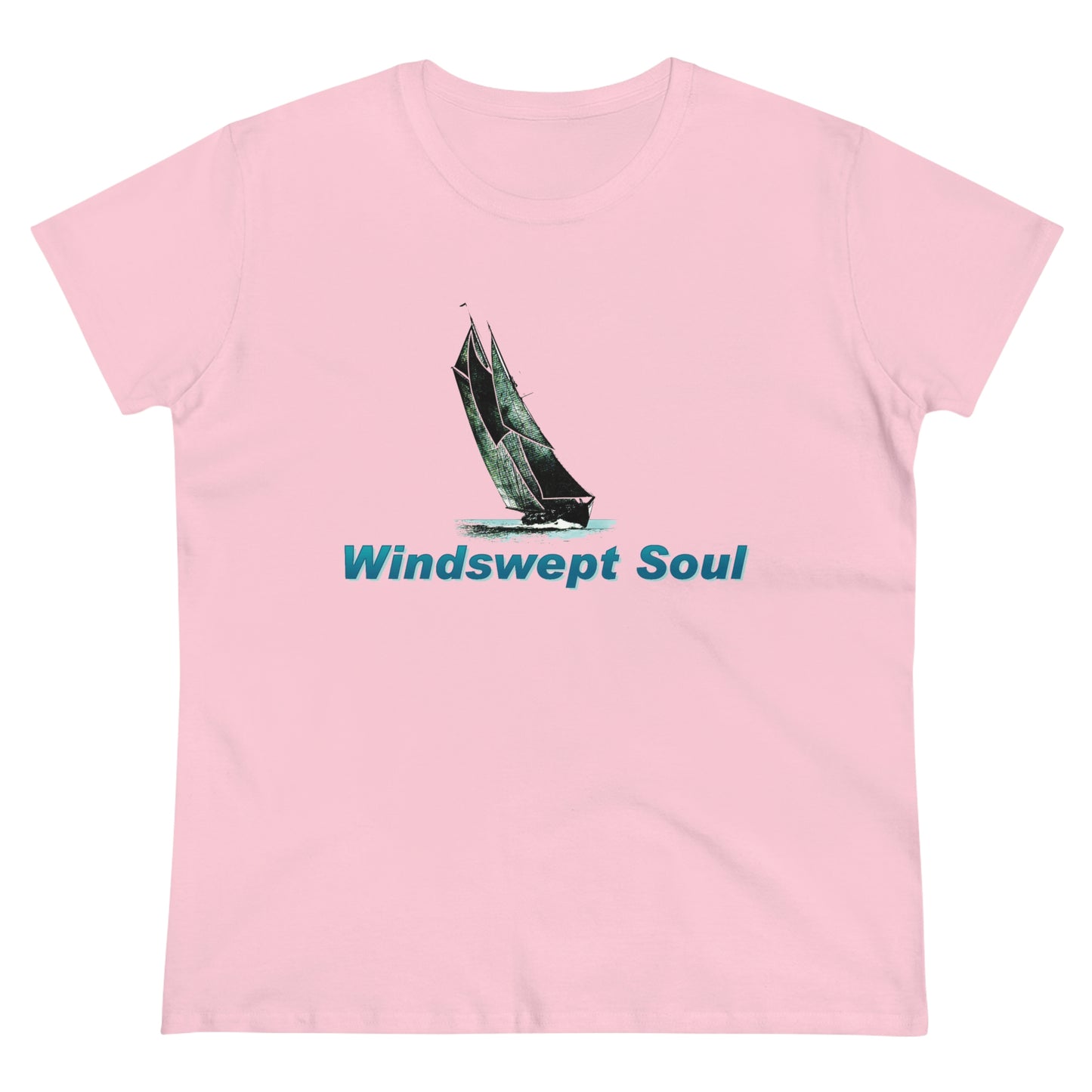 Women's Midweight Cotton Tee, Windswept Soul, Bluenose Sailboat