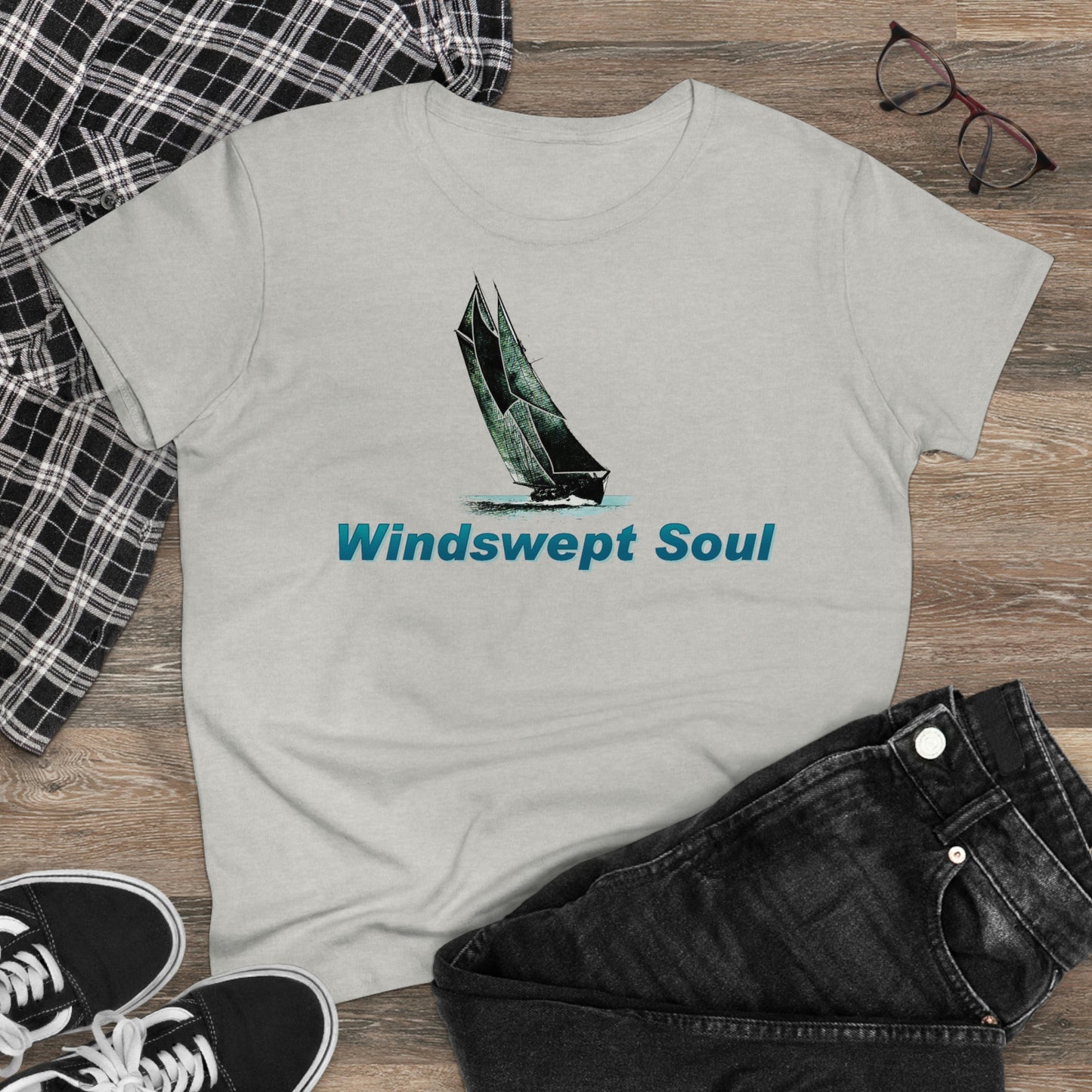 Windswept Soult, Bluenose sailboat, Women's Midweight Cotton Tee