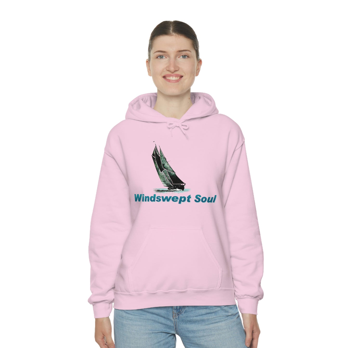Unisex Heavy Blend™ Hooded Sweatshirt, Windswept Soul, Bluenose Sailboat.