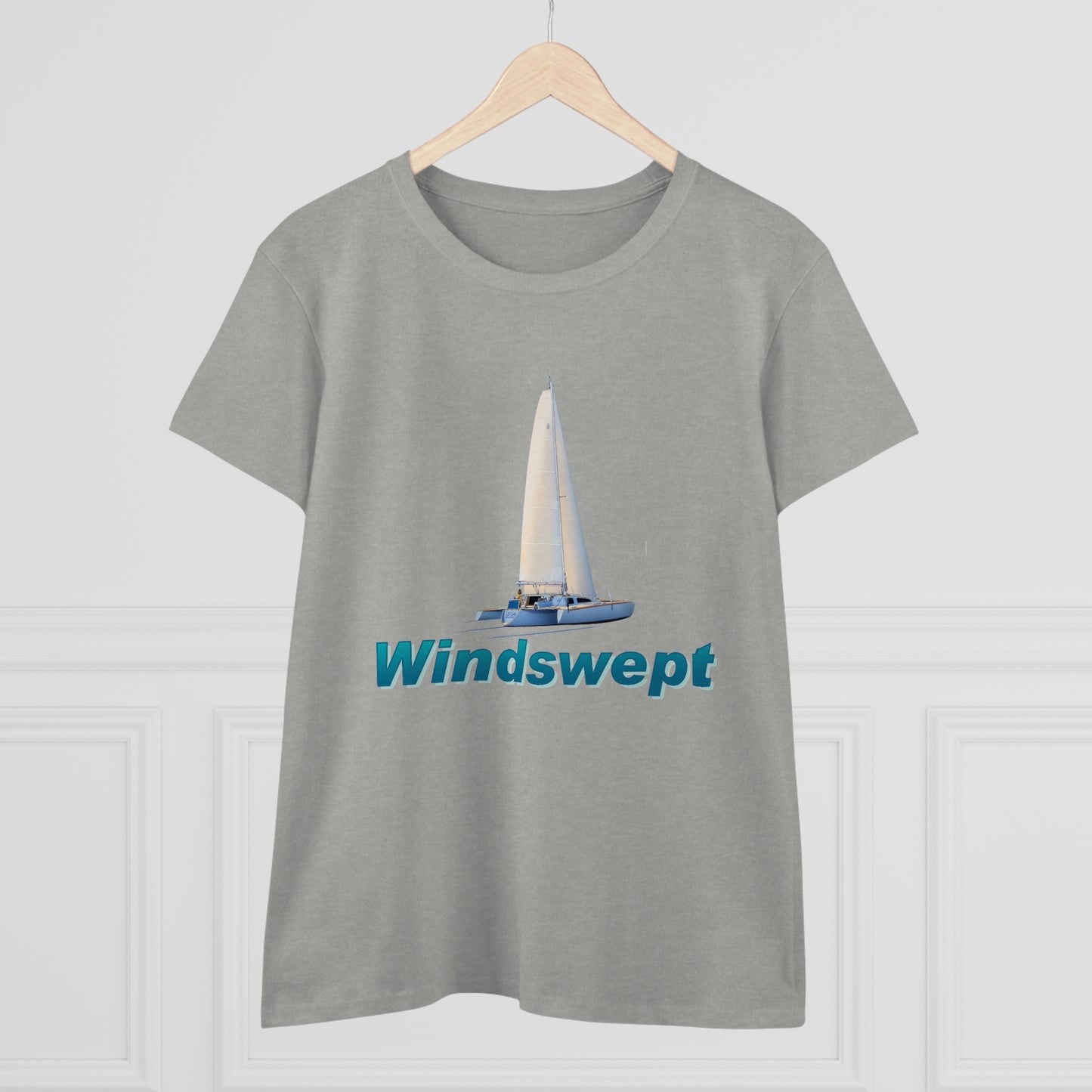 Women's Midweight Cotton Tee, Windswept, Sister Whisper Trimaran.