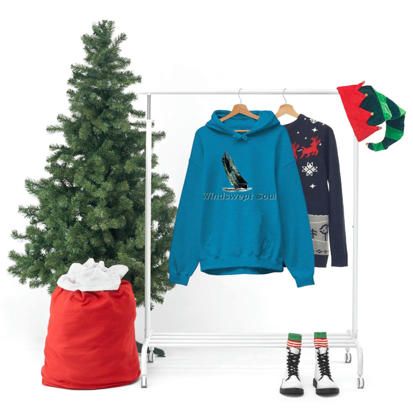 Unisex Heavy Blend™ Hooded Sweatshirt, Windswept Soul, Bluenose Sailboat.