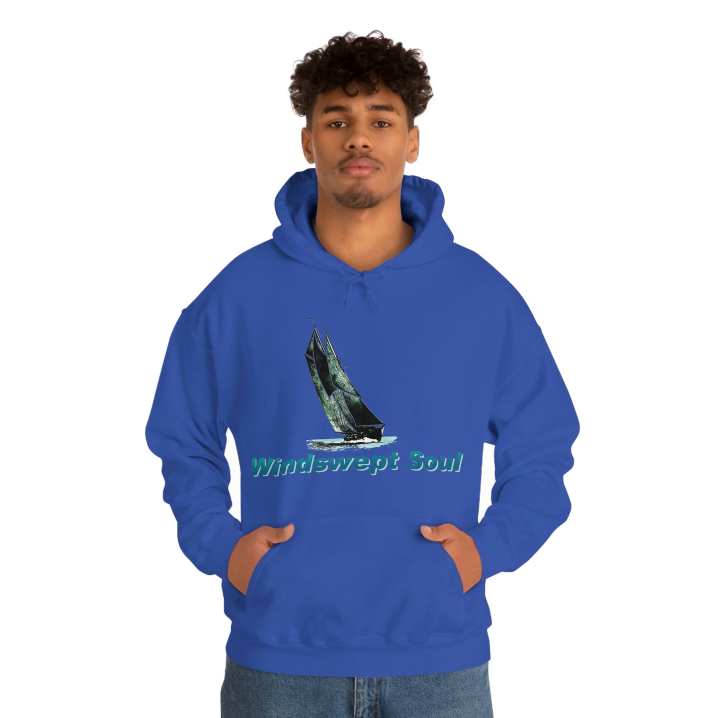 Unisex Heavy Blend™ Hooded Sweatshirt, Windswept Soul, Bluenose Sailboat.