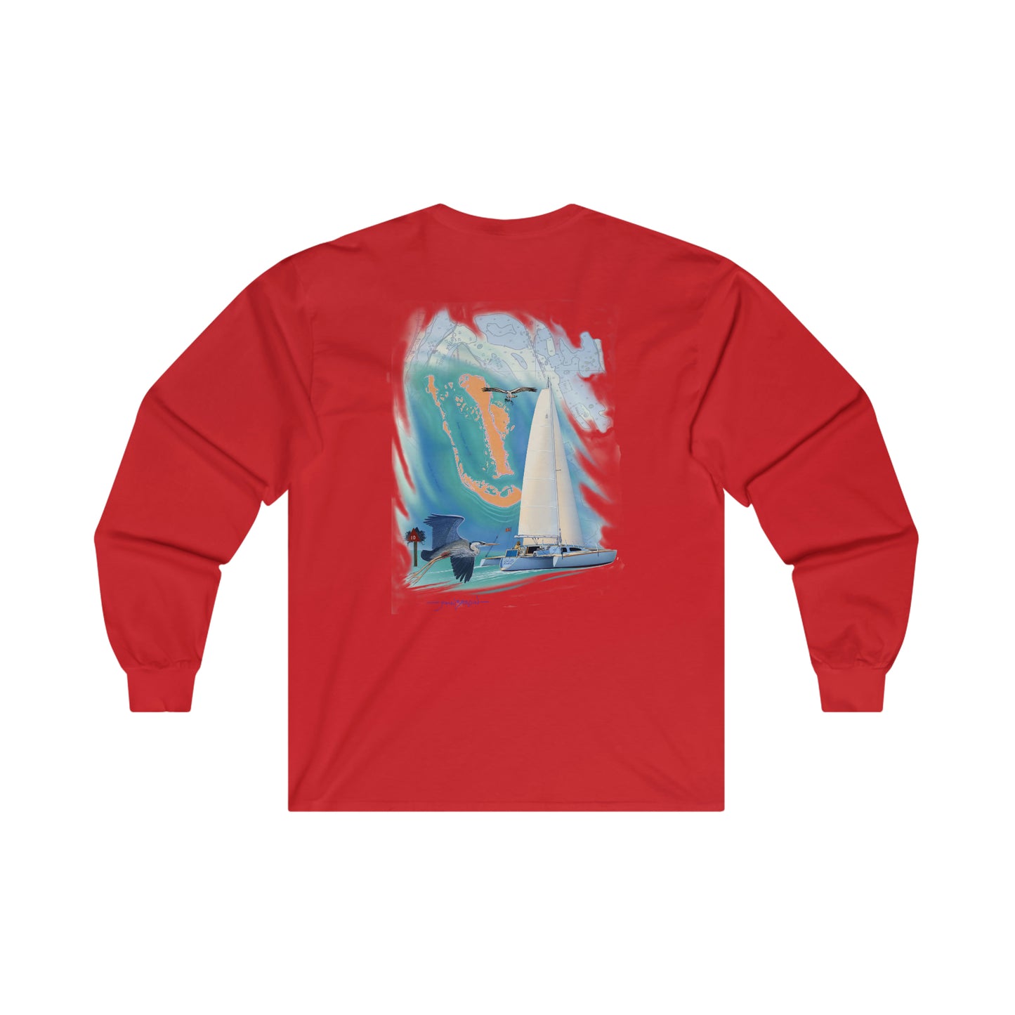 Ultra Cotton Long Sleeve Tee. Sister Whisper sailboat. By John Ryerson Bredin.