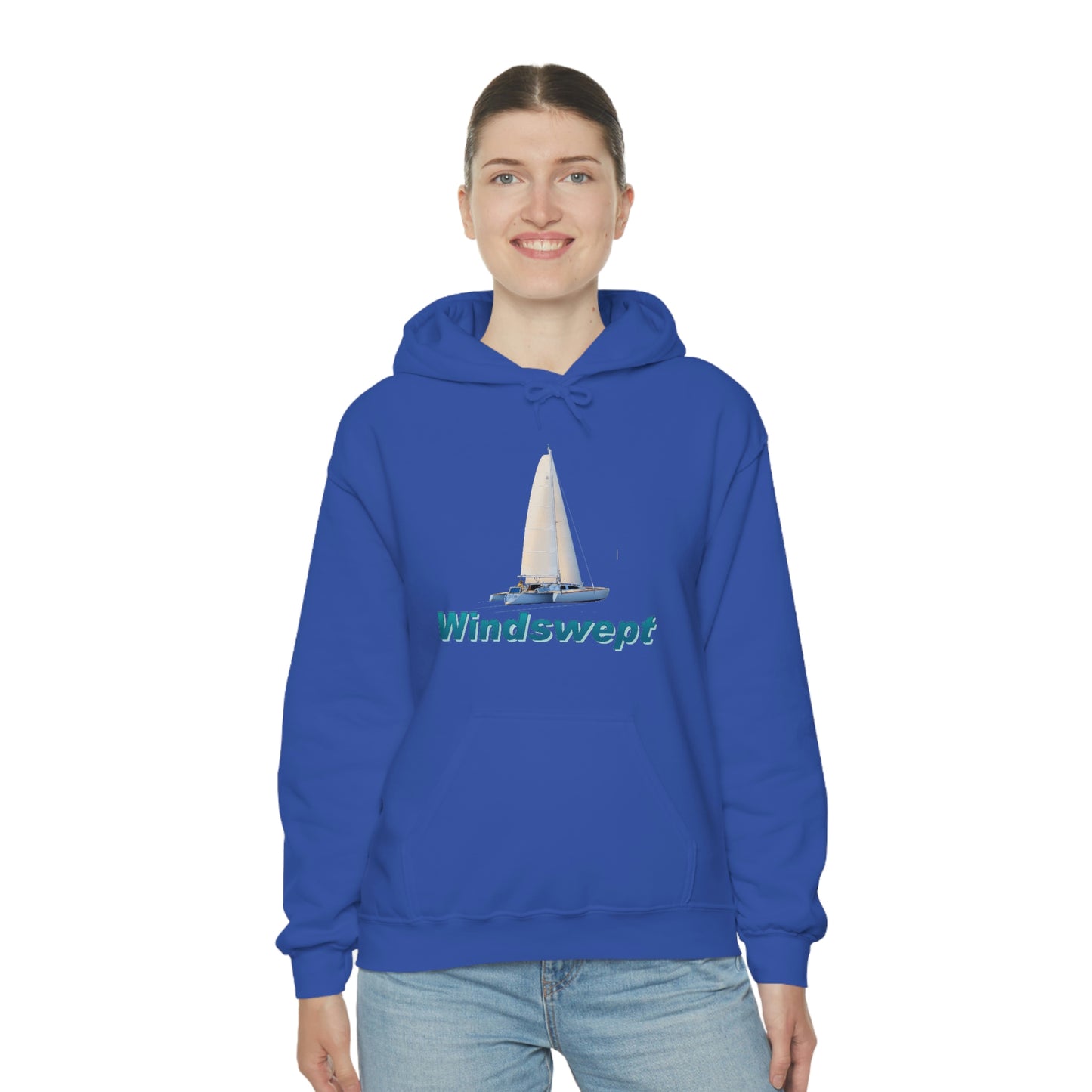 Unisex Heavy Blend™ Hooded Sweatshirt, Windswept, Sister Whisper Trimaran. Artwork by John Ryerson Bredin