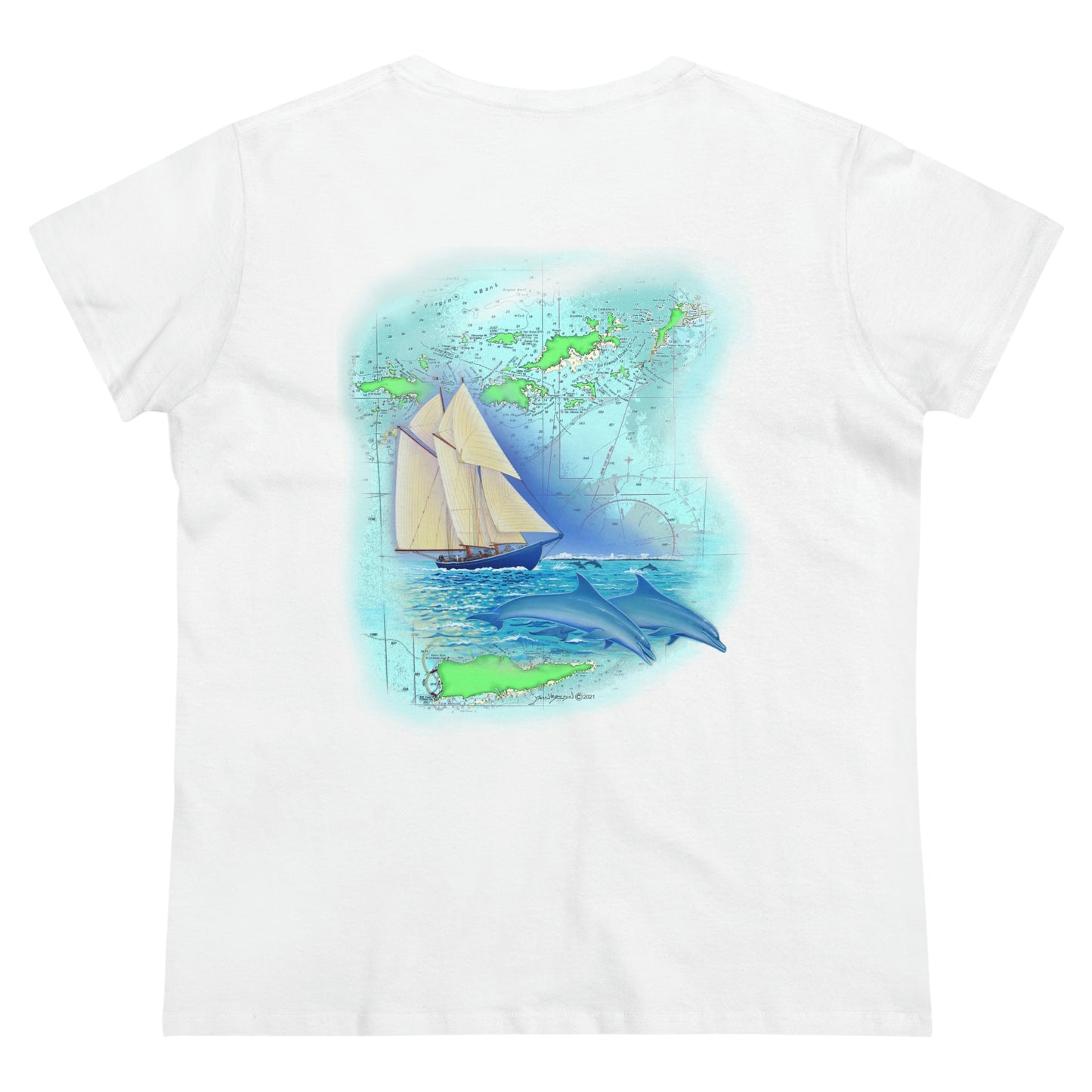 Women's Midweight Cotton Tee, Windswept Soul, Bluenose Sailboat