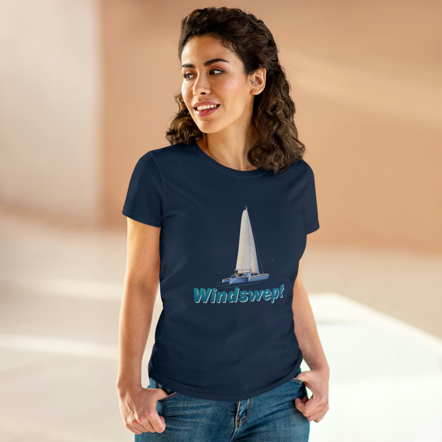 Women's Midweight Cotton Tee, Windswept, Sister Whisper Trimaran.