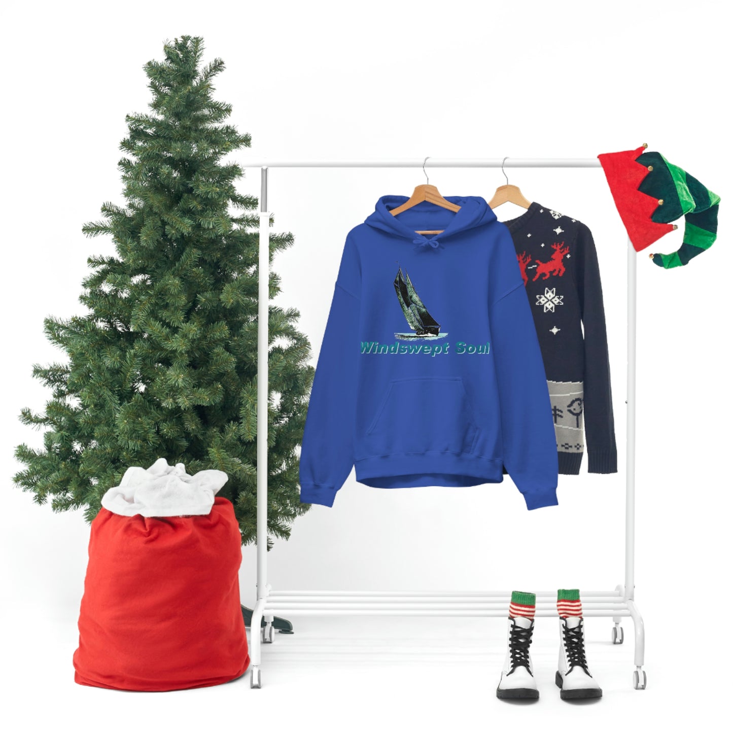 Unisex Heavy Blend™ Hooded Sweatshirt, Windswept Soul, Bluenose Sailboat.