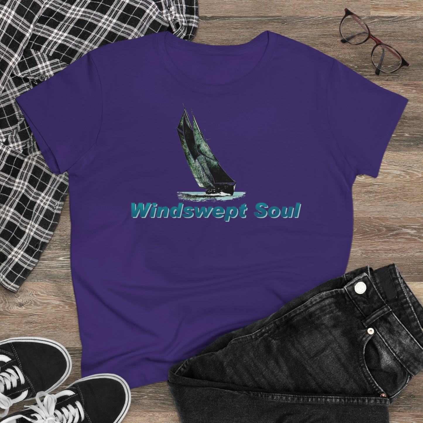Windswept Soult, Bluenose sailboat, Women's Midweight Cotton Tee