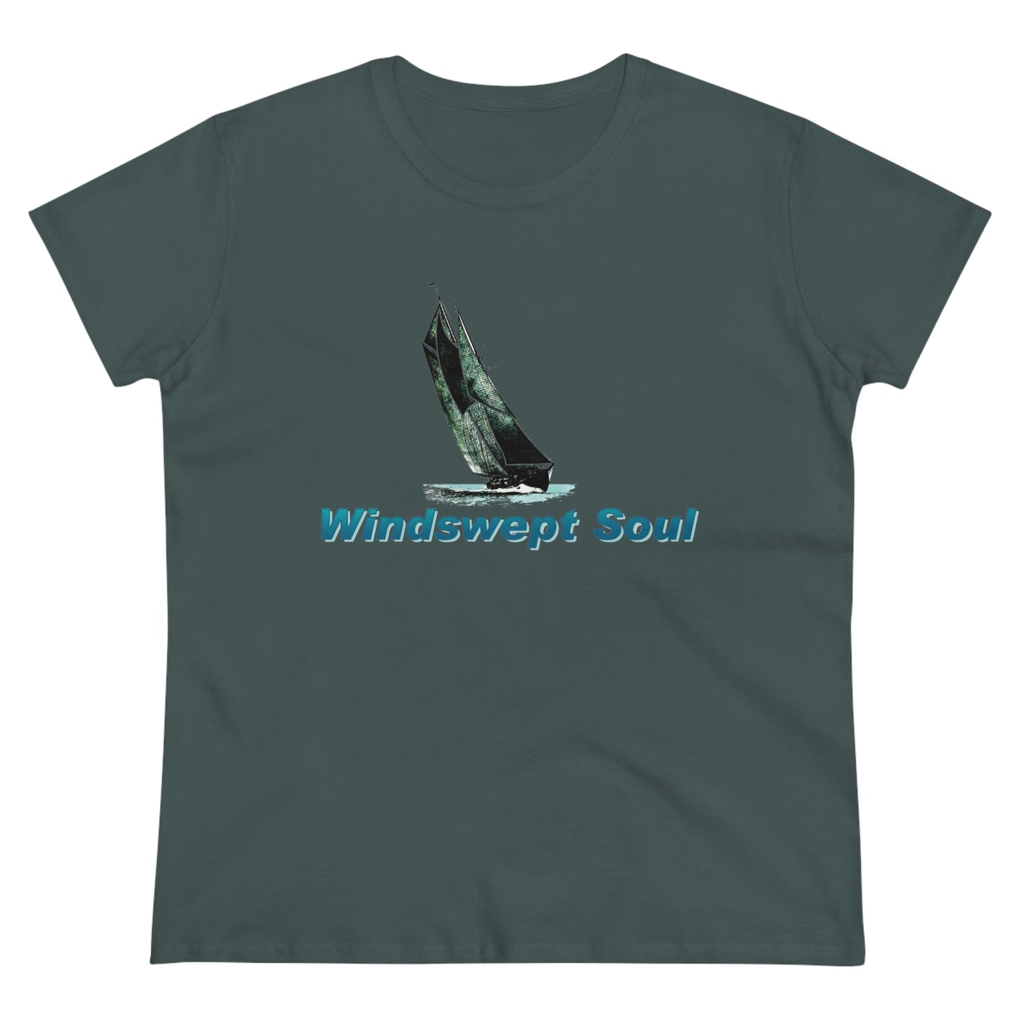 Women's Midweight Cotton Tee, Windswept Soul, Bluenose Sailboat