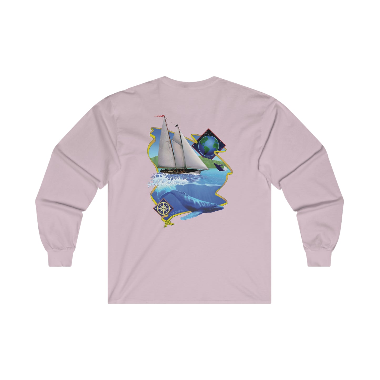 Ultra Cotton Long Sleeve Tee. Mother Ocean graphic by John Ryerson Bredin.