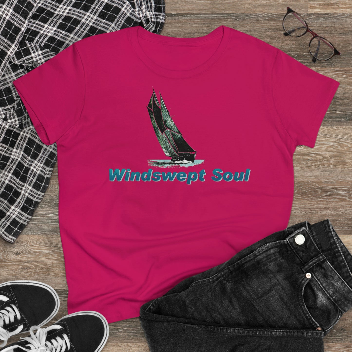 Windswept Soult, Bluenose sailboat, Women's Midweight Cotton Tee