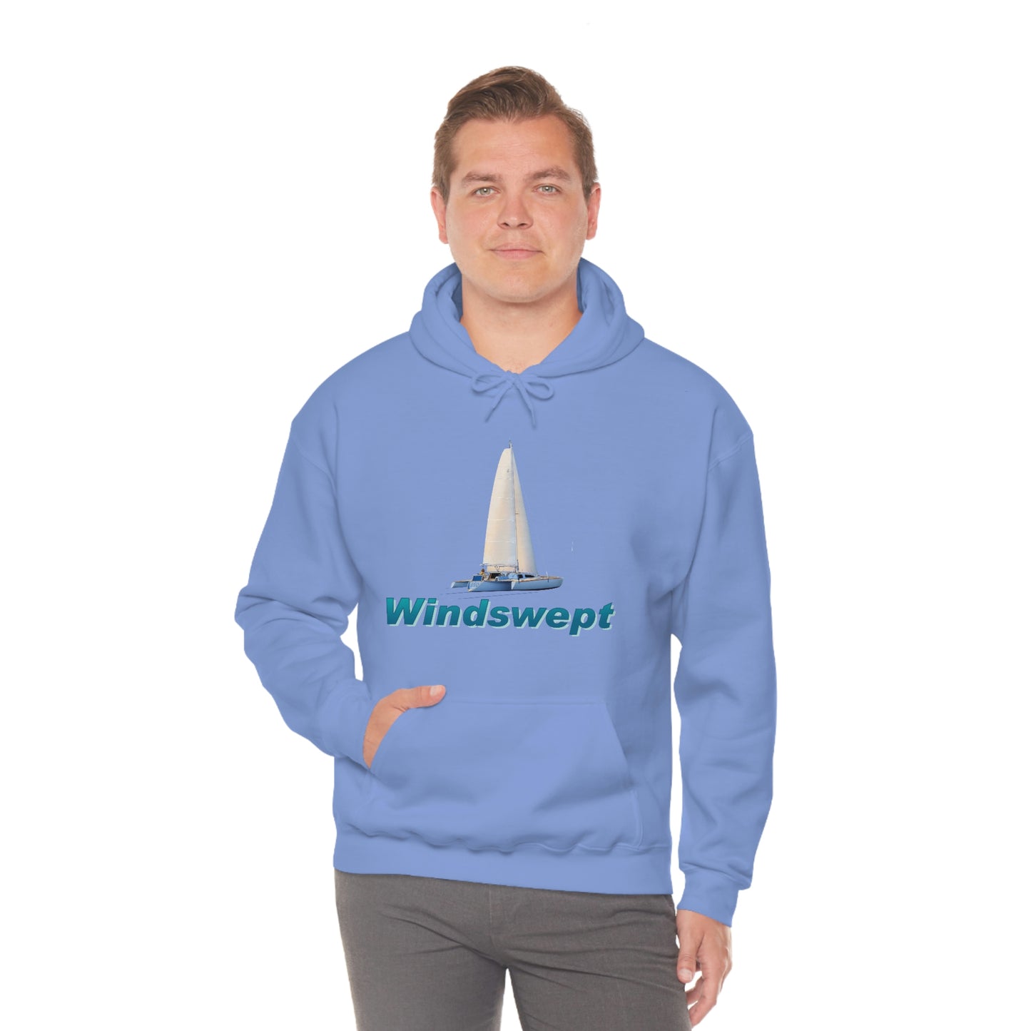 Unisex Heavy Blend™ Hooded Sweatshirt, Windswept, Sister Whisper Trimaran. Artwork by John Ryerson Bredin