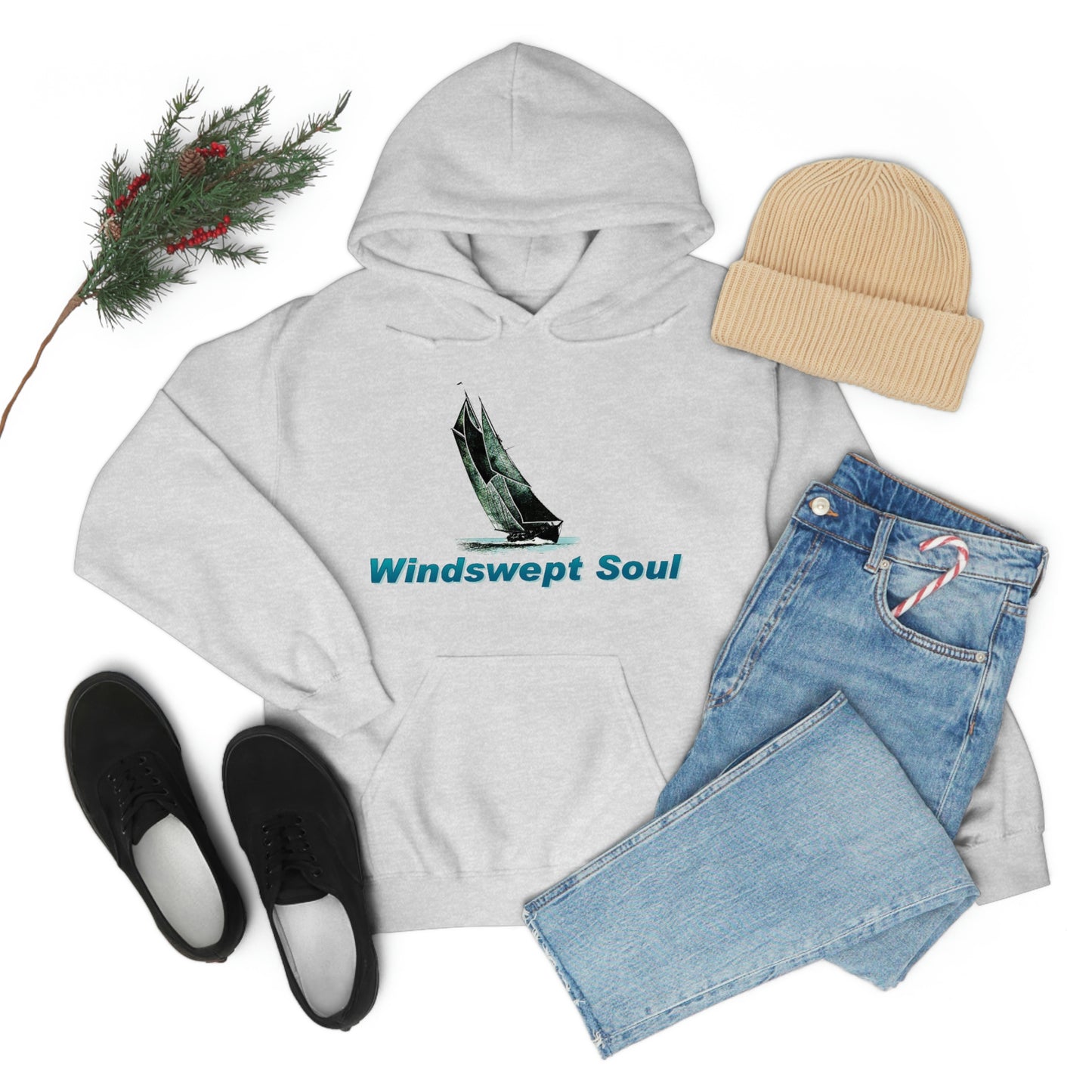 Unisex Heavy Blend™ Hooded Sweatshirt, Windswept Soul, Bluenose Sailboat.