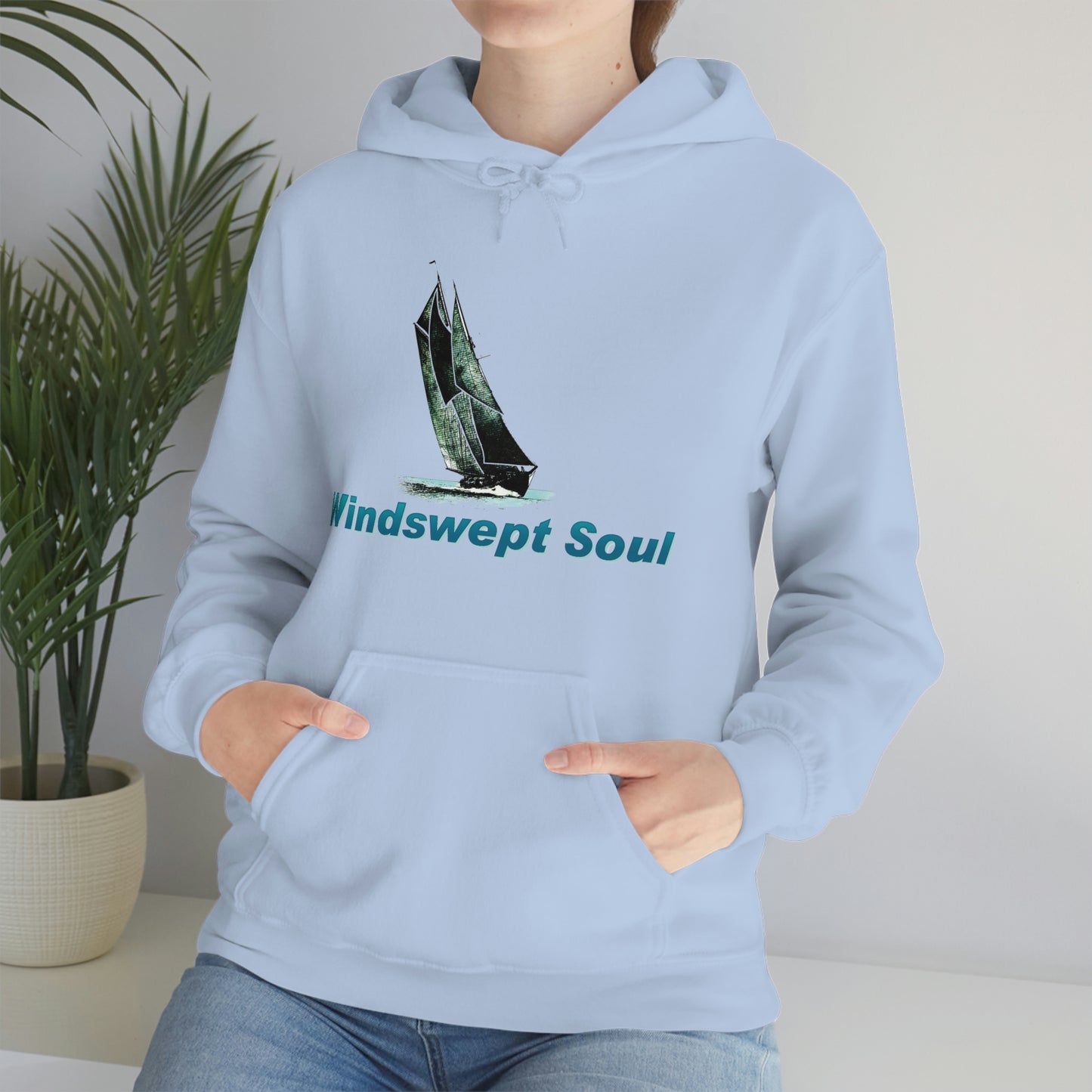 Unisex Heavy Blend™ Hooded Sweatshirt, Windswept Soul, Bluenose Sailboat.