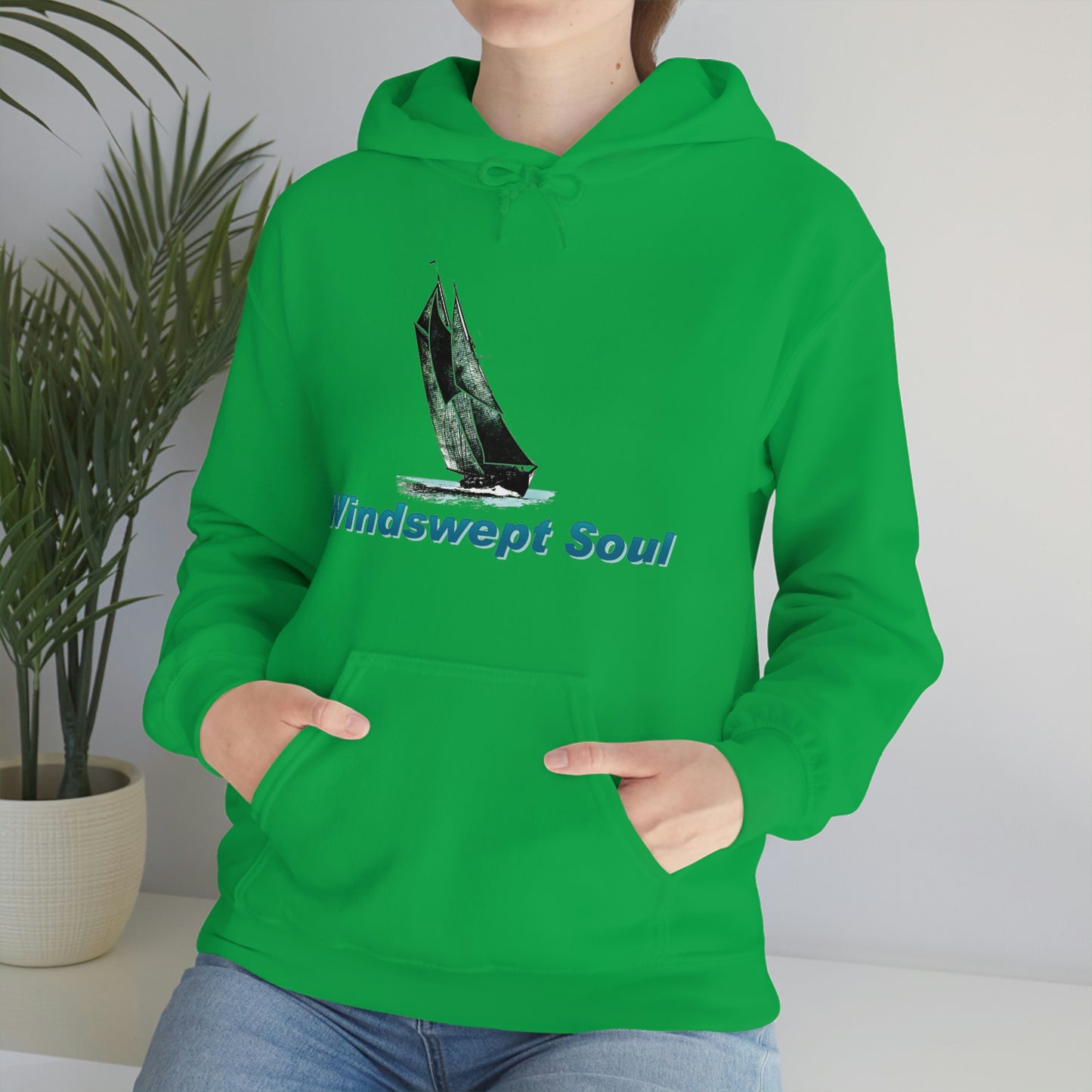 Unisex Heavy Blend™ Hooded Sweatshirt, Windswept Soul, Bluenose Sailboat.