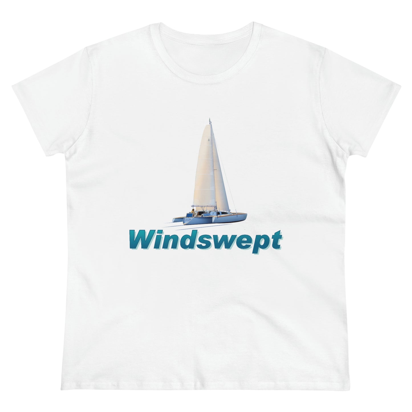 Women's Midweight Cotton Tee, Windswept, Sister Whisper Trimaran.