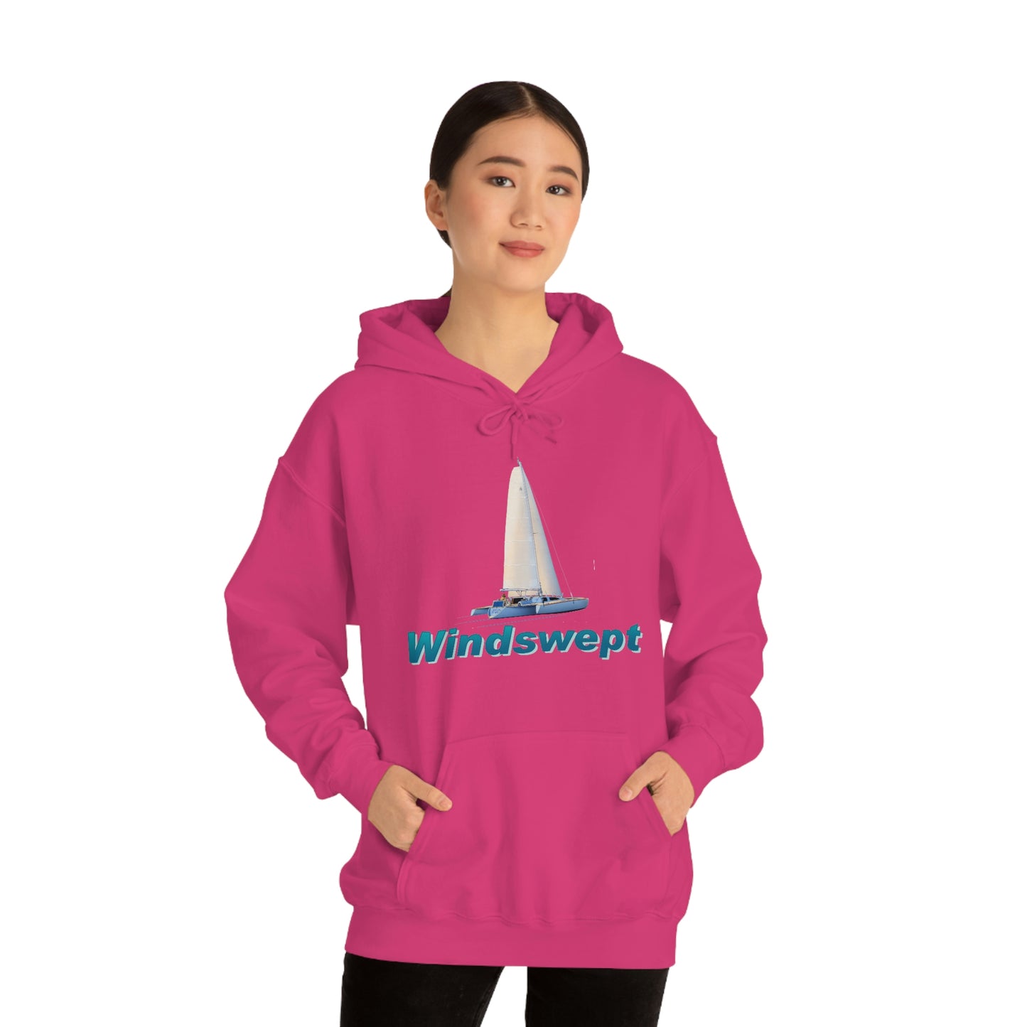Unisex Heavy Blend™ Hooded Sweatshirt, Windswept, Sister Whisper Trimaran. Artwork by John Ryerson Bredin
