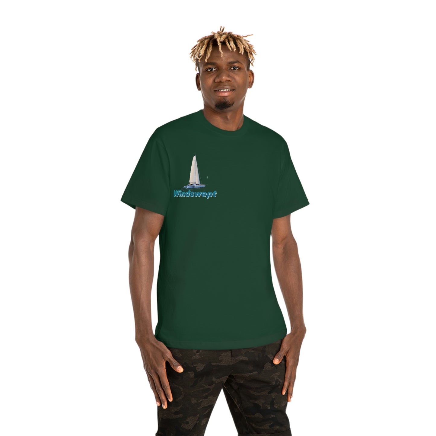 Windswept T-Shirt, Sister Whisper Trimaran. Unisex Hammer™ T-shirt. Artwork by John Ryerson Bredin.