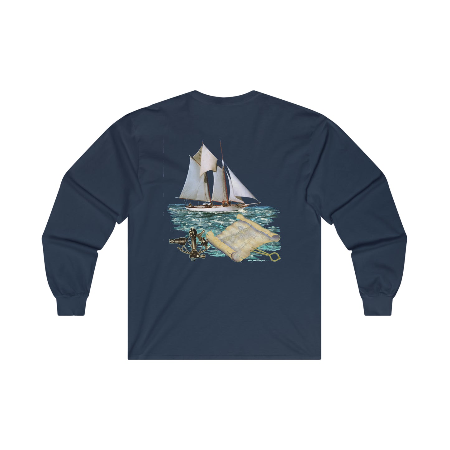 Ultra Cotton Long Sleeve Tee, W.H. Aubrey Sailboat. By John Ryerson Bredin