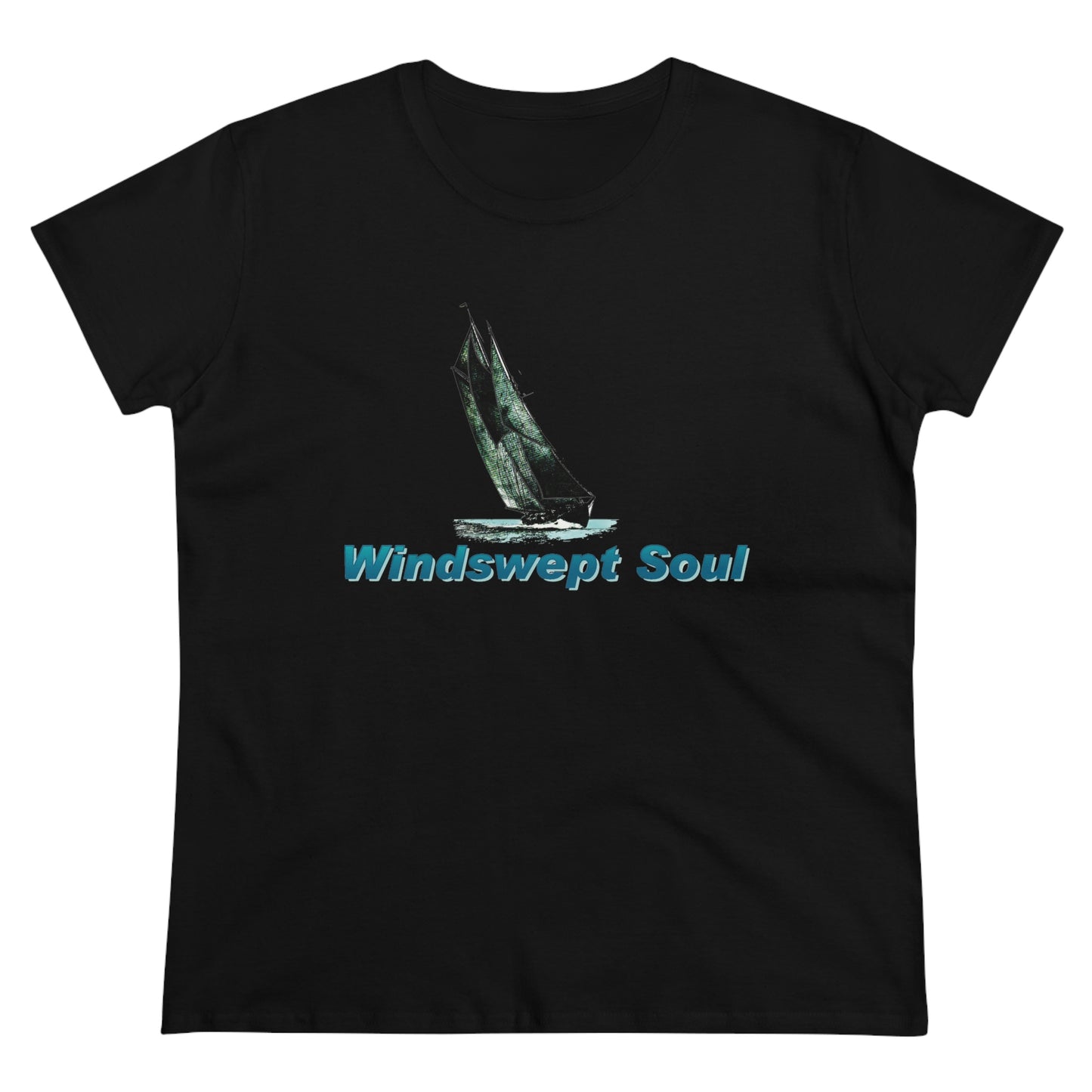 Women's Midweight Cotton Tee, Windswept Soul, Bluenose Sailboat