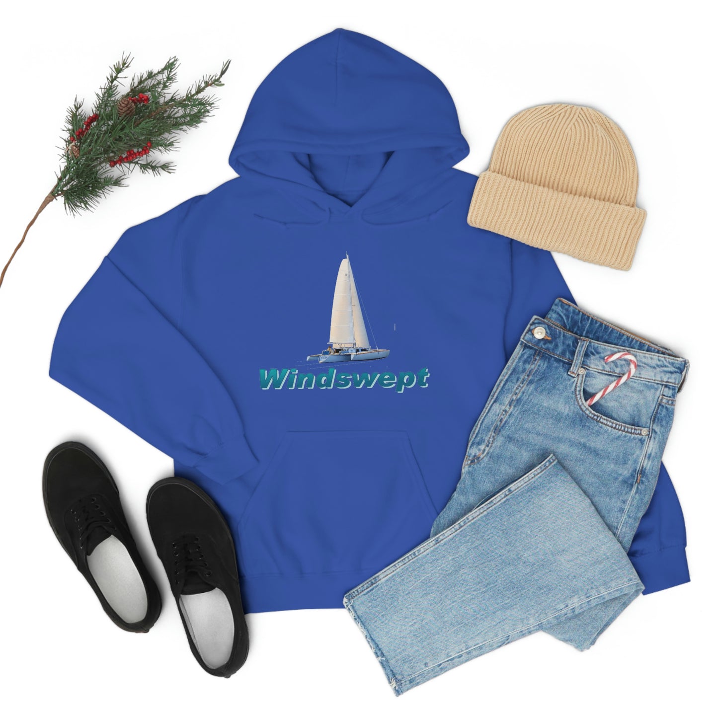 Unisex Heavy Blend™ Hooded Sweatshirt, Windswept, Sister Whisper Trimaran. Artwork by John Ryerson Bredin