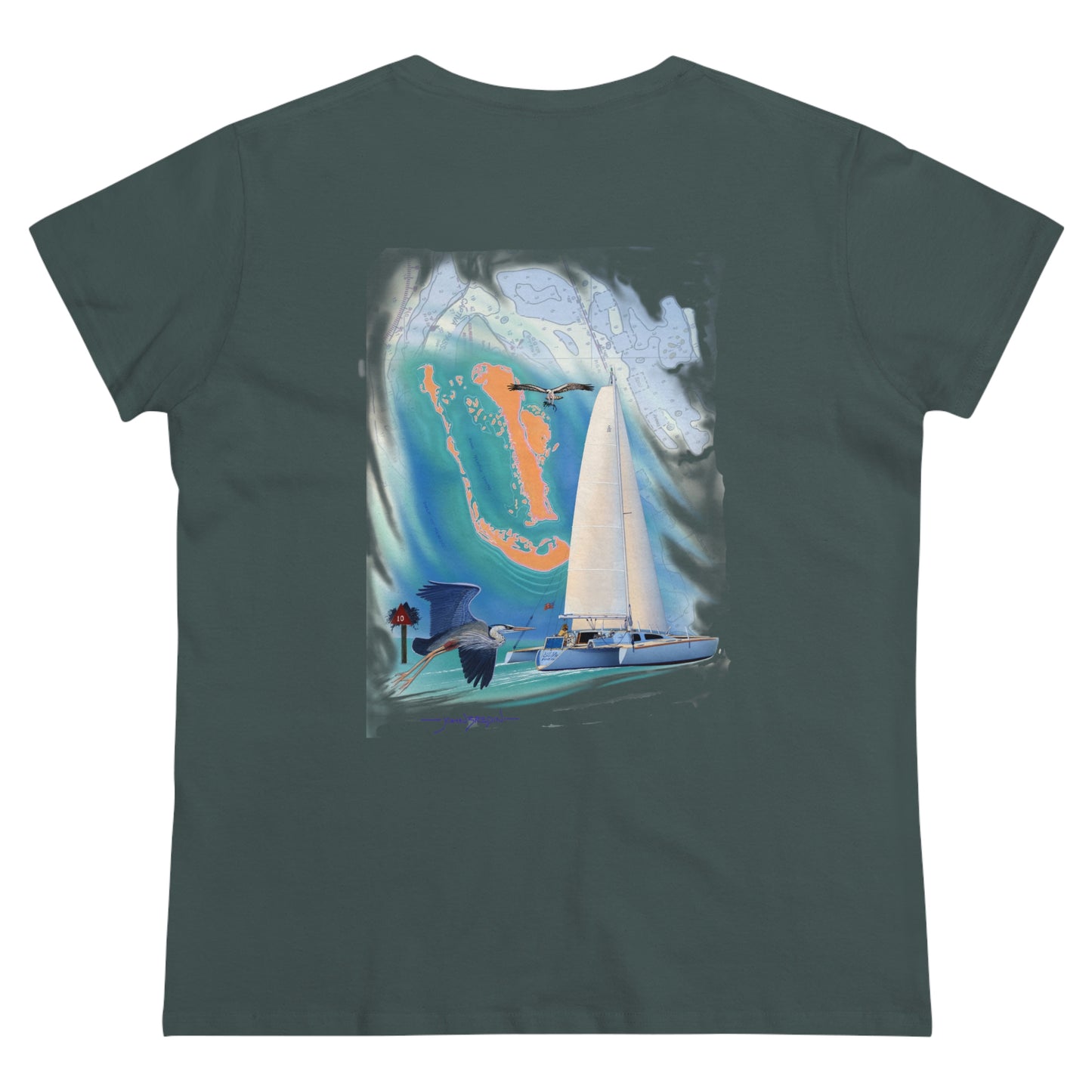 Women's Midweight Cotton Tee, Windswept, Sister Whisper Trimaran.