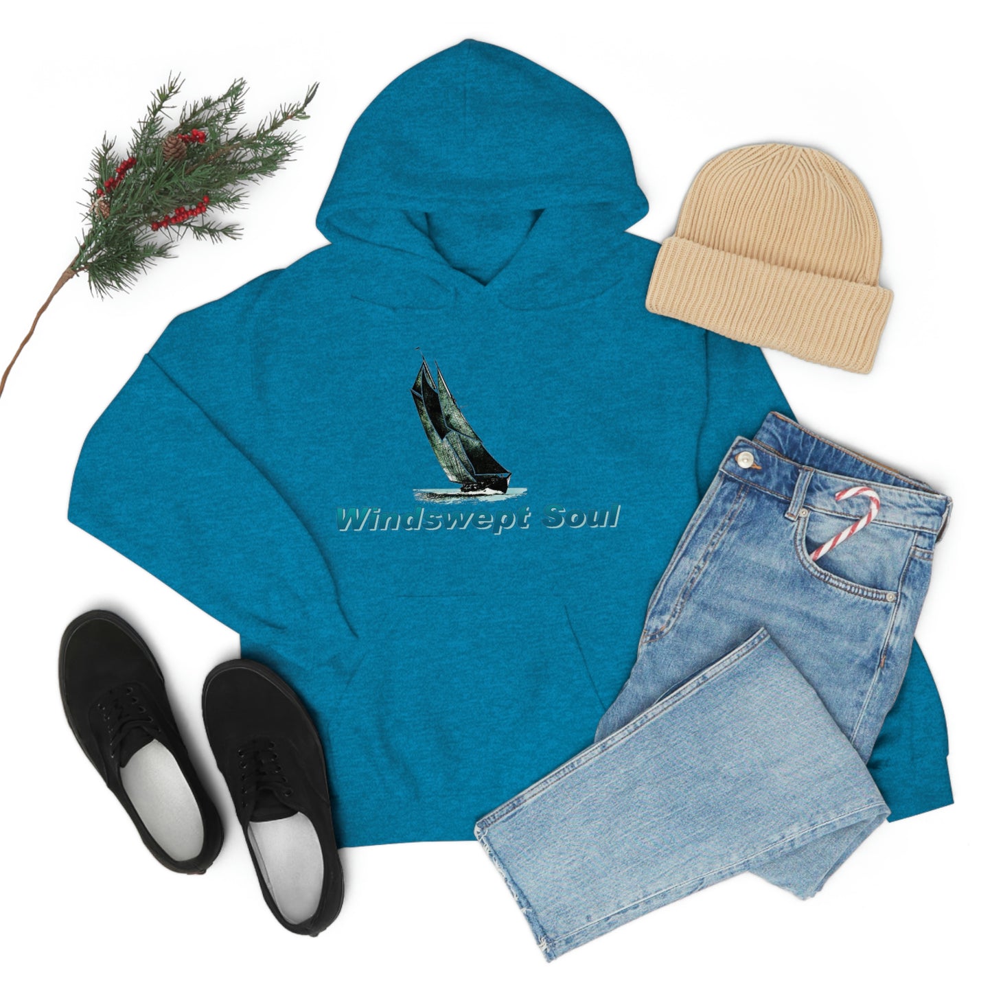 Unisex Heavy Blend™ Hooded Sweatshirt, Windswept Soul, Bluenose Sailboat.