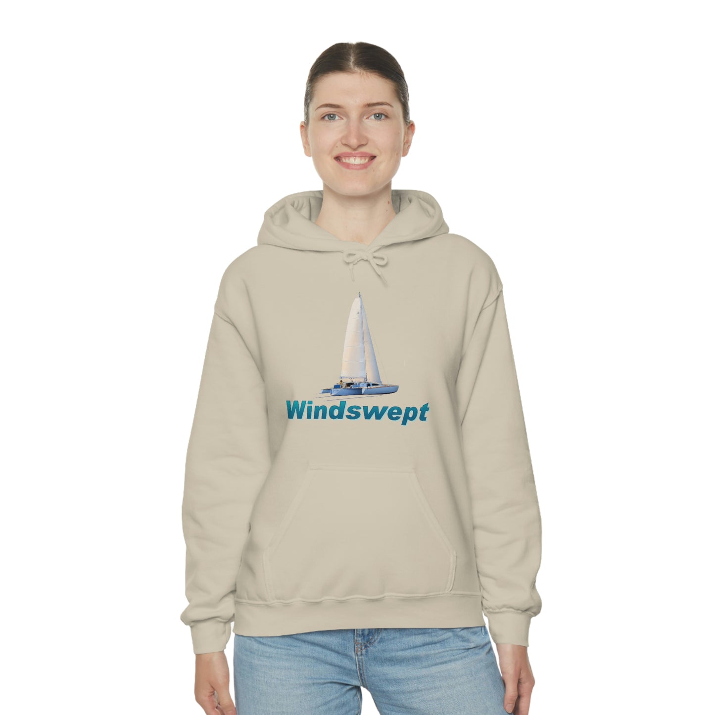 Unisex Heavy Blend™ Hooded Sweatshirt, Windswept, Sister Whisper Trimaran. Artwork by John Ryerson Bredin