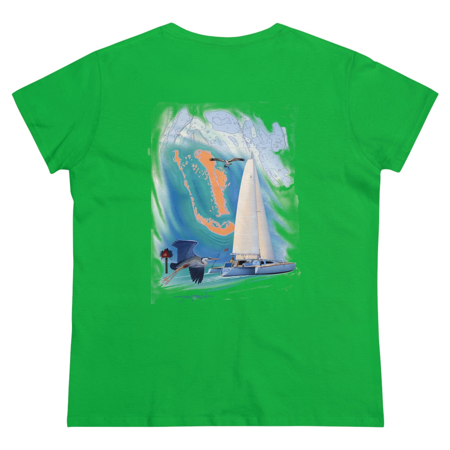 Women's Midweight Cotton Tee, Windswept, Sister Whisper Trimaran.