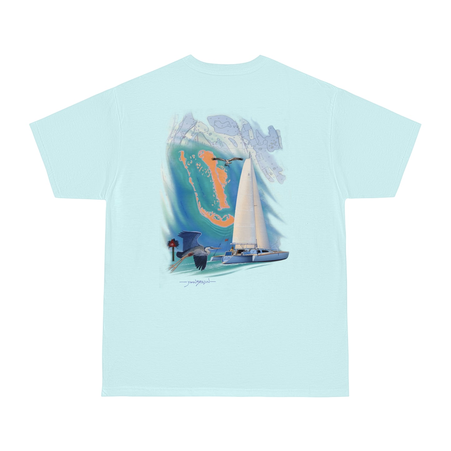 Windswept T-Shirt, Sister Whisper Trimaran. Unisex Hammer™ T-shirt. Artwork by John Ryerson Bredin.