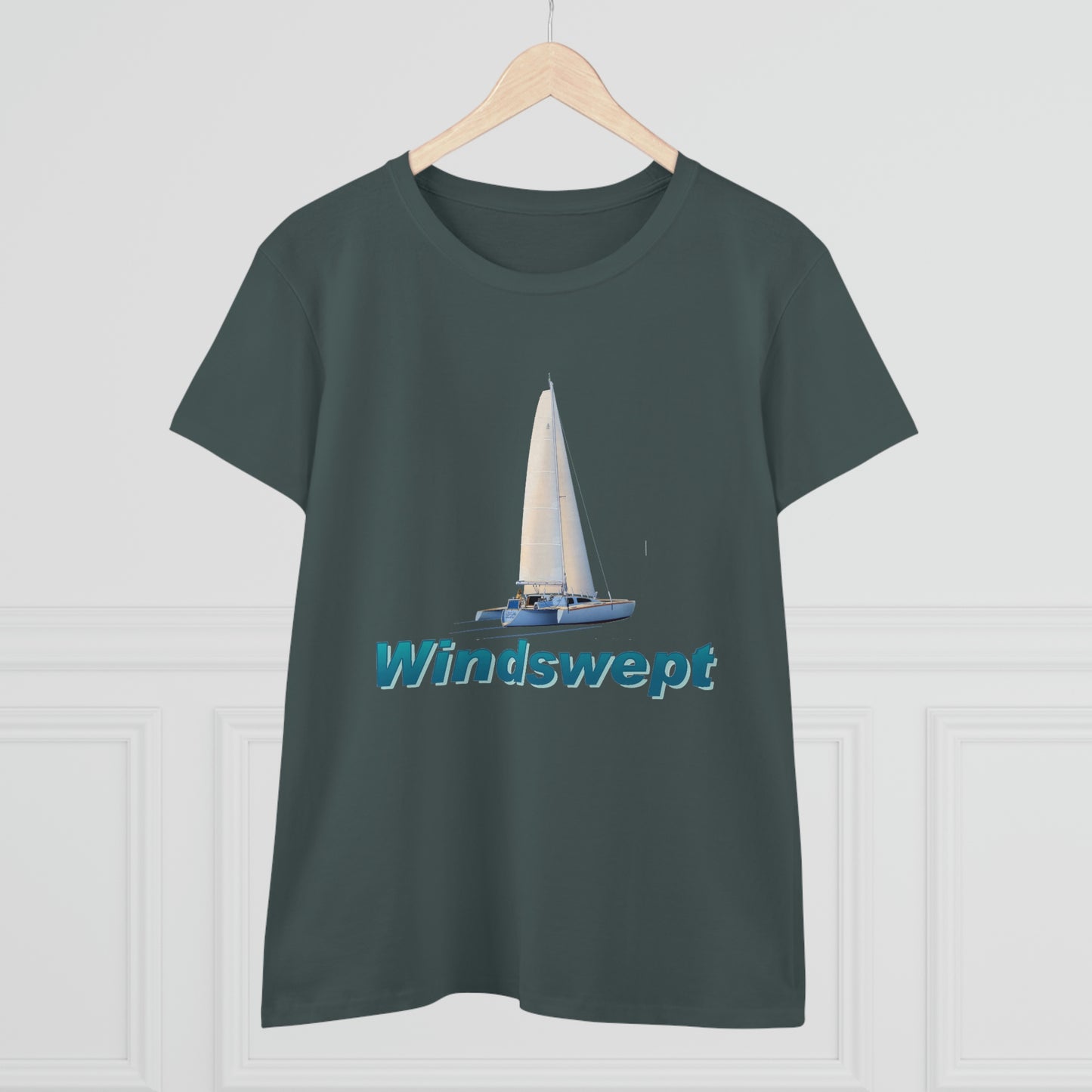 Women's Midweight Cotton Tee, Windswept, Sister Whisper Trimaran.