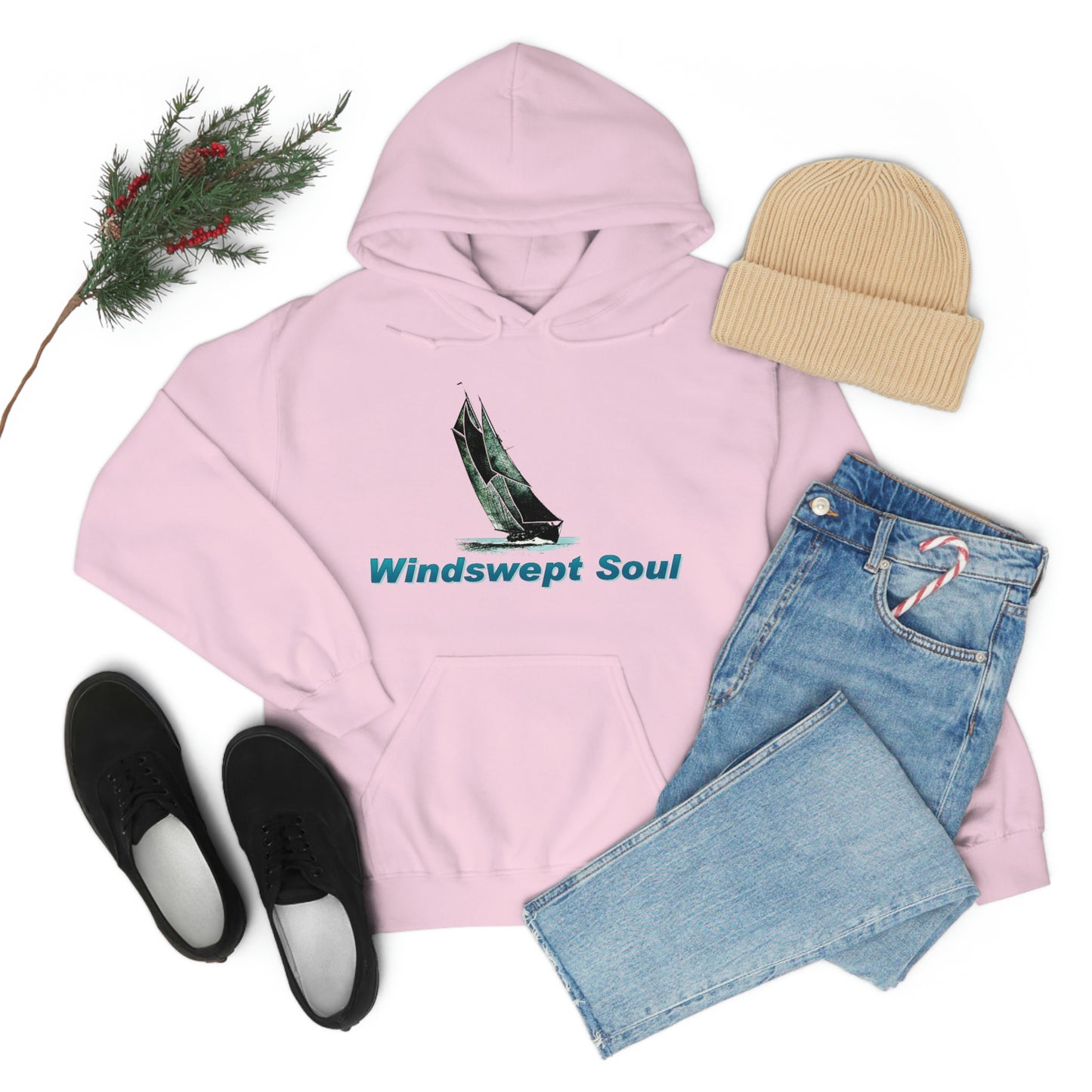 Unisex Heavy Blend™ Hooded Sweatshirt, Windswept Soul, Bluenose Sailboat.