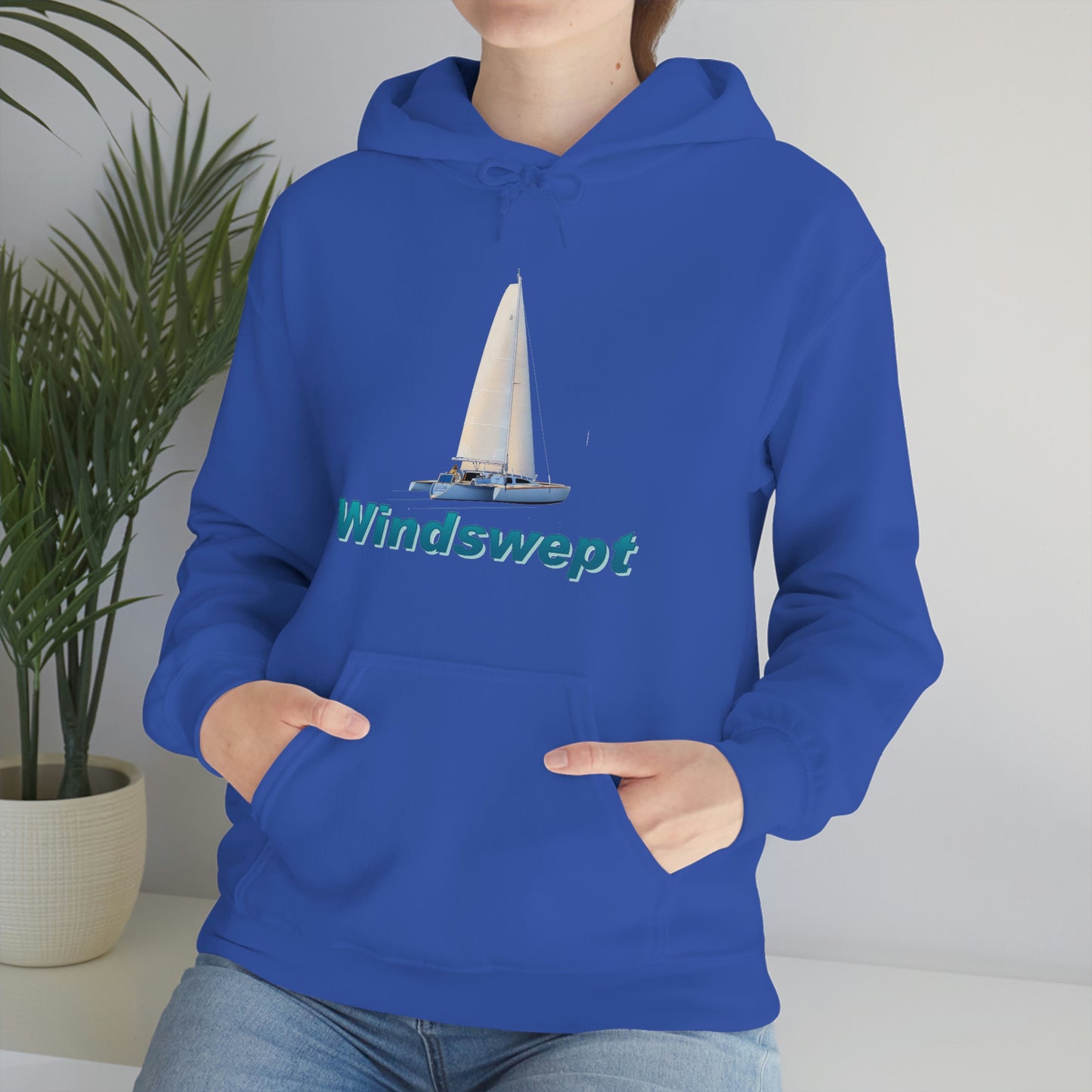 Unisex Heavy Blend™ Hooded Sweatshirt, Windswept, Sister Whisper Trimaran. Artwork by John Ryerson Bredin
