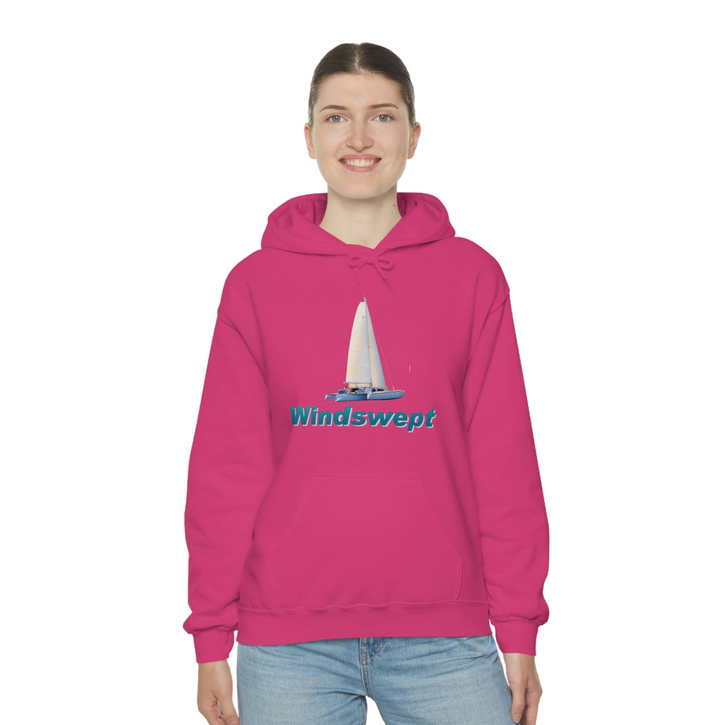 Unisex Heavy Blend™ Hooded Sweatshirt, Windswept, Sister Whisper Trimaran. Artwork by John Ryerson Bredin