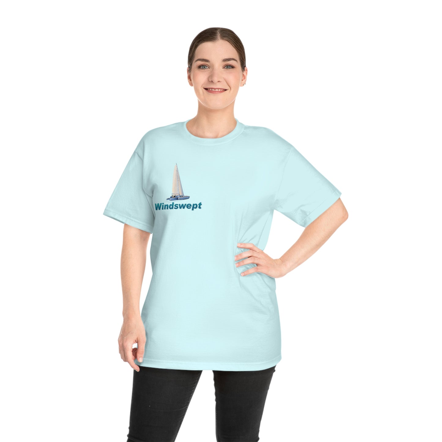 Windswept T-Shirt, Sister Whisper Trimaran. Unisex Hammer™ T-shirt. Artwork by John Ryerson Bredin.