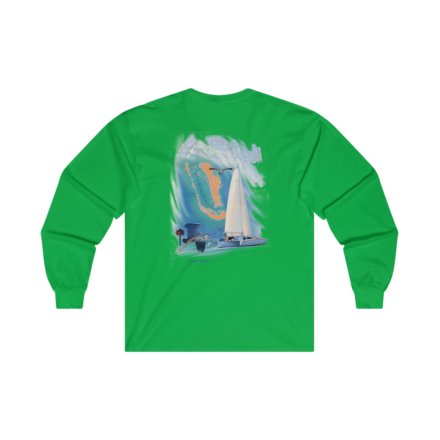 Ultra Cotton Long Sleeve Tee. Sister Whisper sailboat. By John Ryerson Bredin.