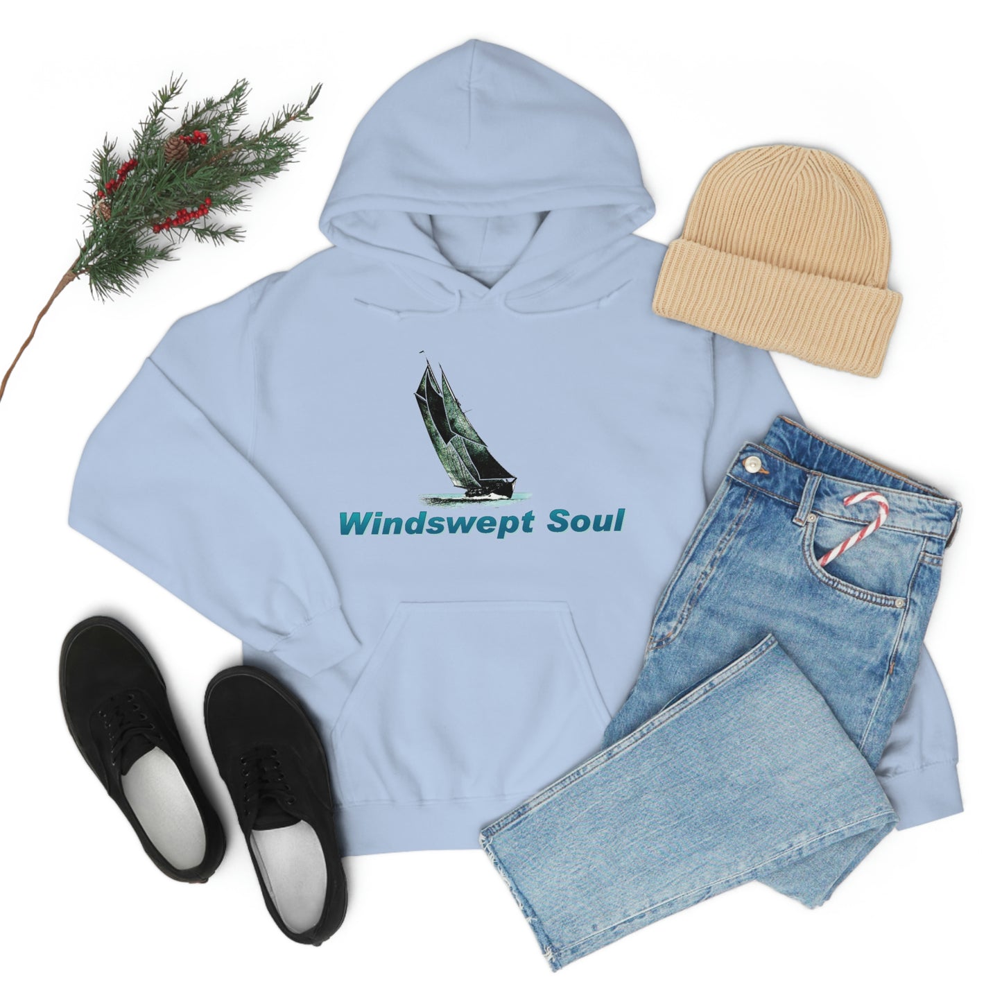Unisex Heavy Blend™ Hooded Sweatshirt, Windswept Soul, Bluenose Sailboat.
