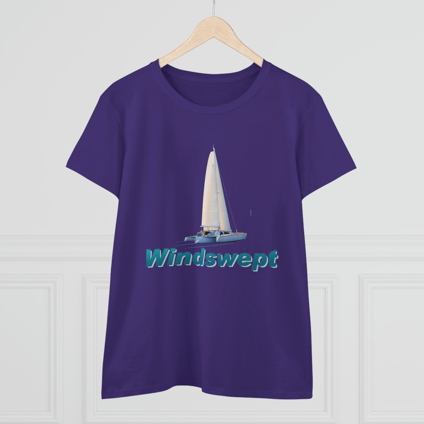 Women's Midweight Cotton Tee, Windswept, Sister Whisper Trimaran.
