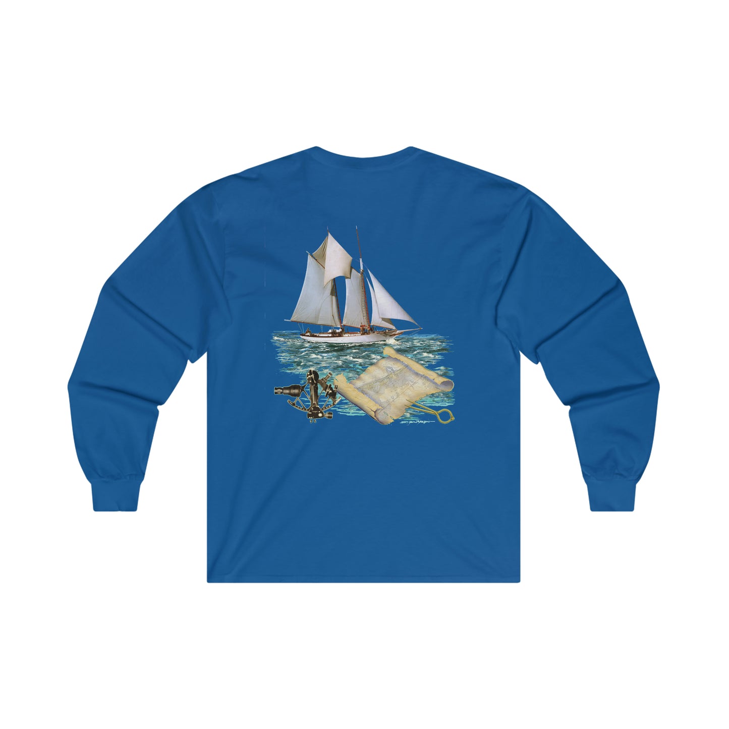 Ultra Cotton Long Sleeve Tee, W.H. Aubrey Sailboat. By John Ryerson Bredin