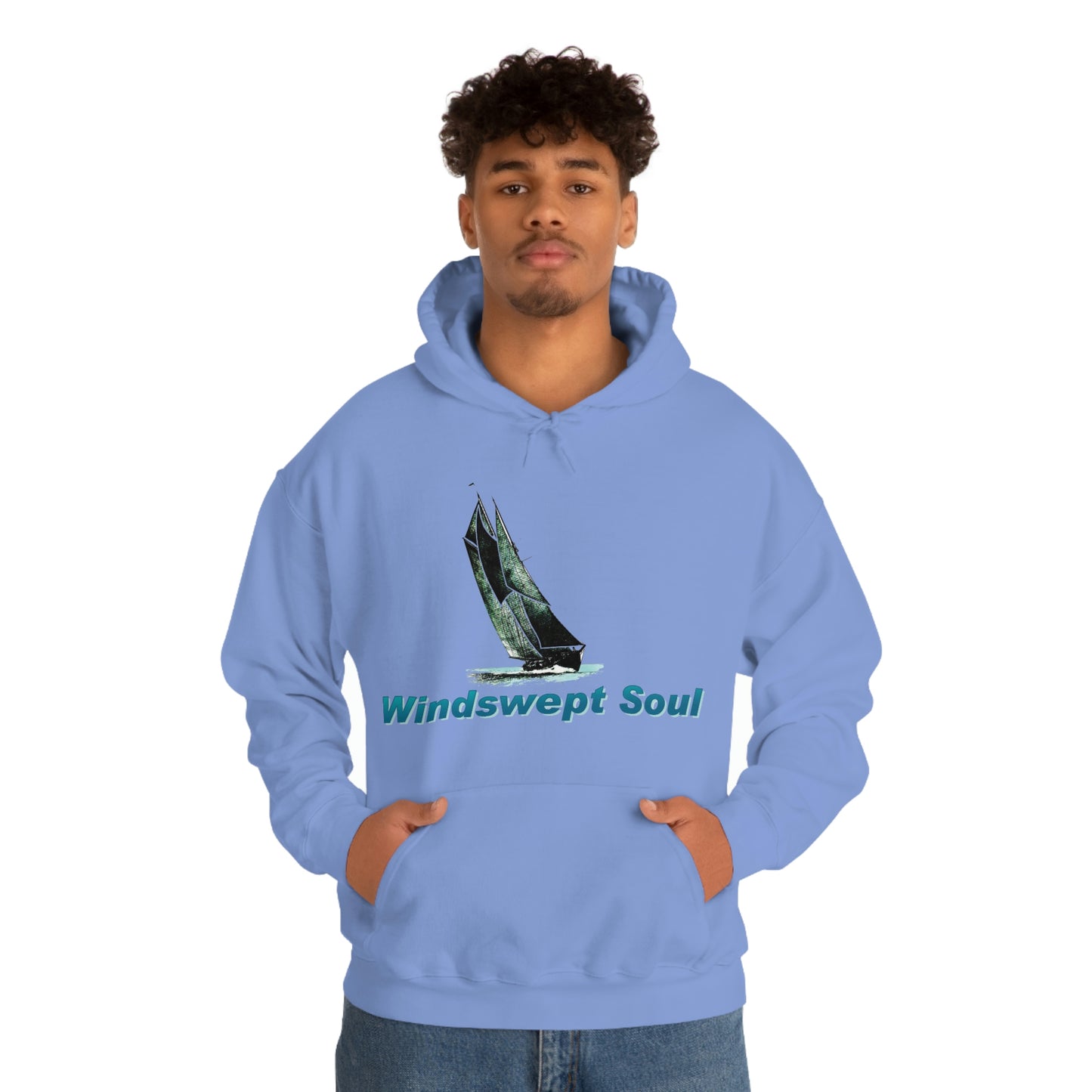 Unisex Heavy Blend™ Hooded Sweatshirt, Windswept Soul, Bluenose Sailboat.