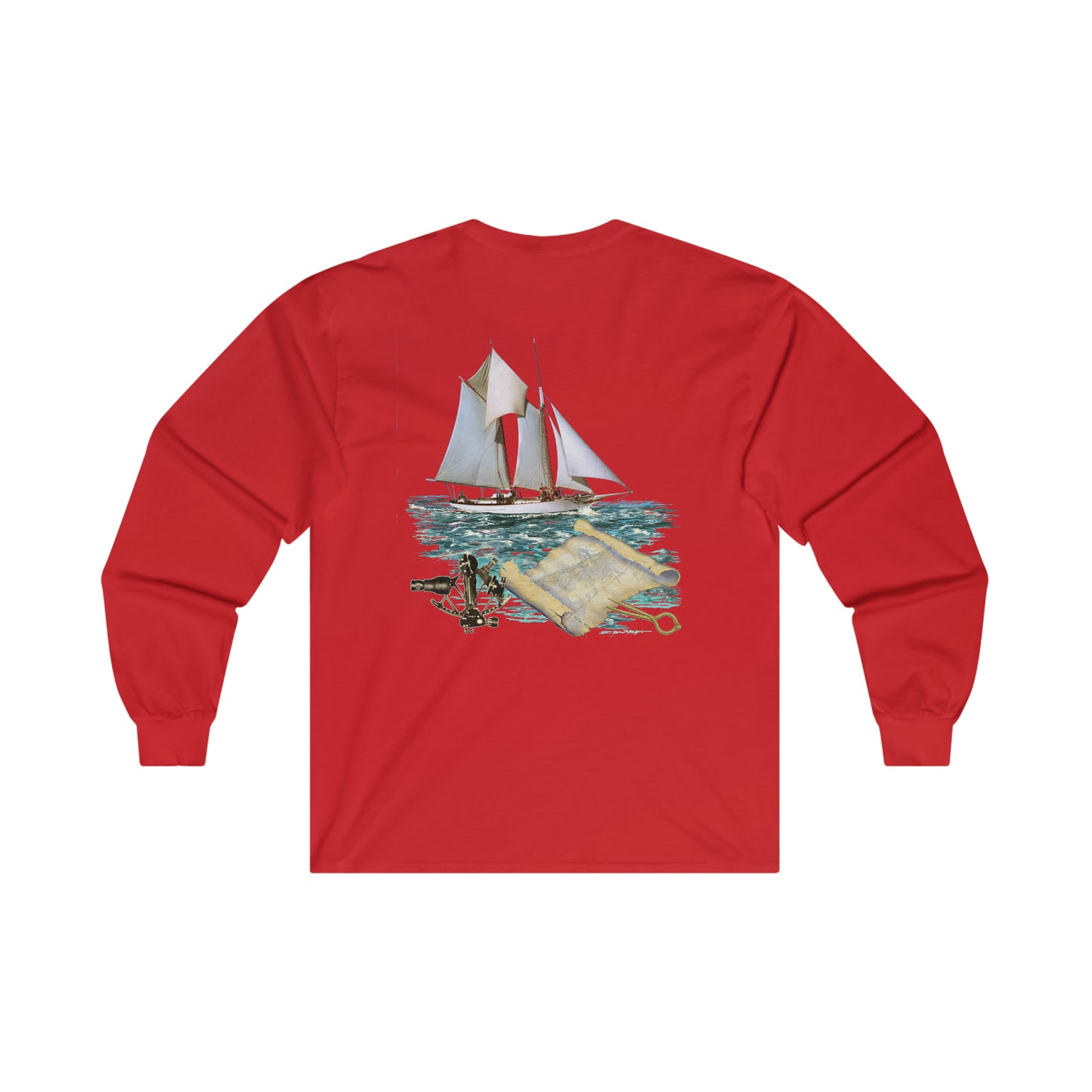 Ultra Cotton Long Sleeve Tee, W.H. Aubrey Sailboat. By John Ryerson Bredin