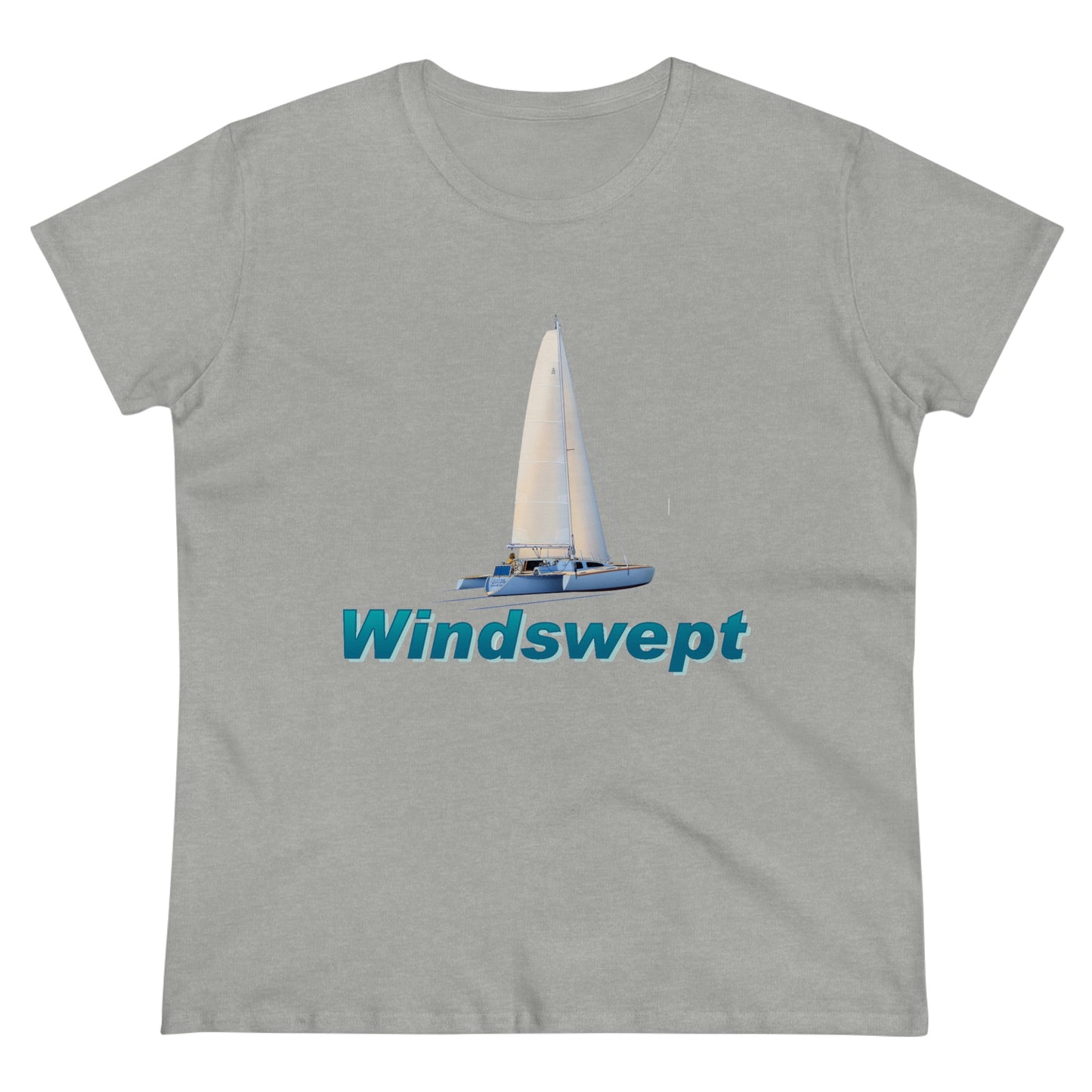 Women's Midweight Cotton Tee, Windswept, Sister Whisper Trimaran.