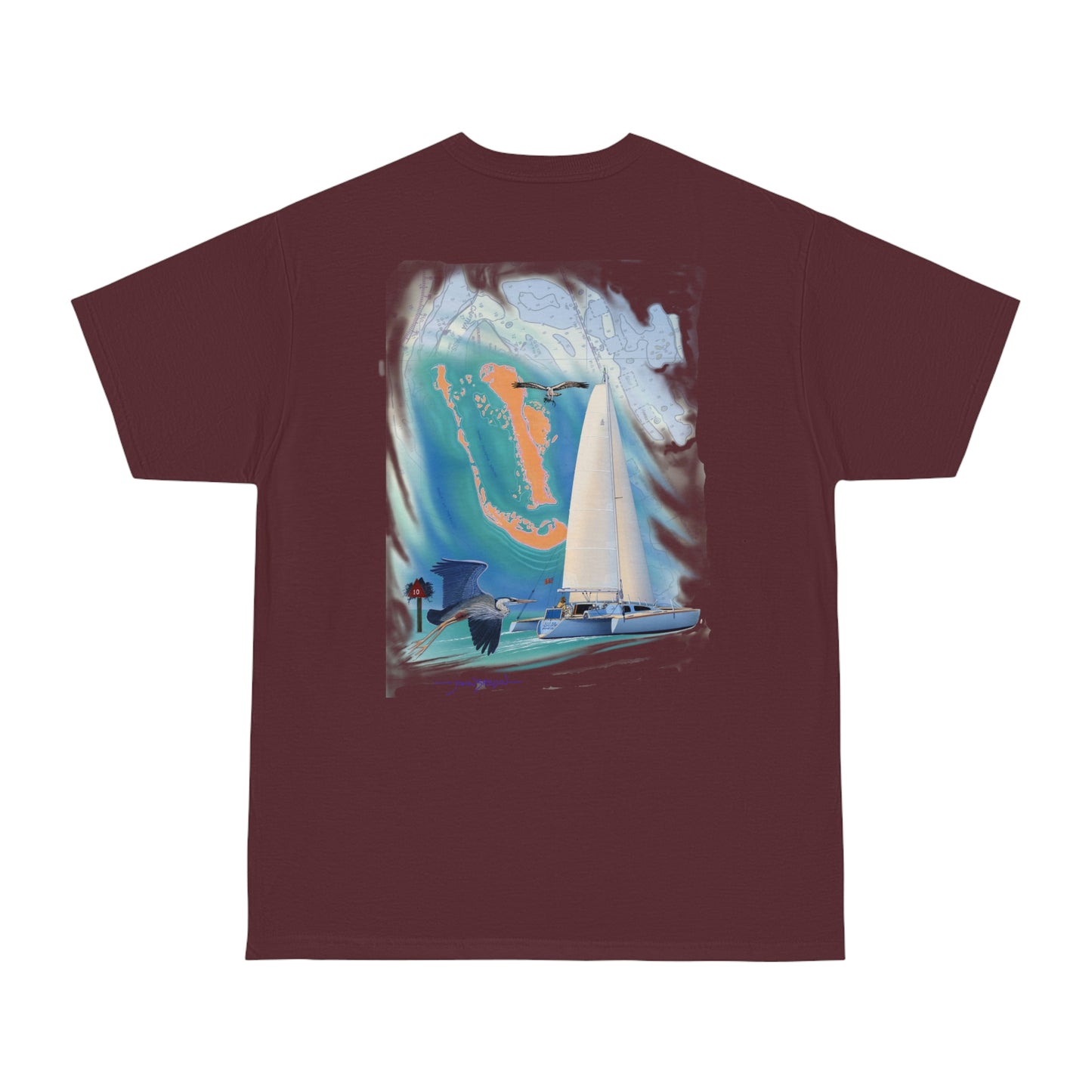 Windswept T-Shirt, Sister Whisper Trimaran. Unisex Hammer™ T-shirt. Artwork by John Ryerson Bredin.